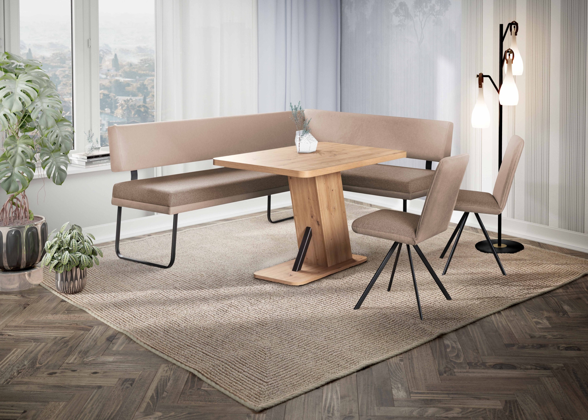 GOODproduct Eckbank »Gabi Esszimmerbank, Bank, Küchenbank, Polsterbank« Gestell aus matt-schwarzem Flachmetall, stabil, 2-Stoff-Design