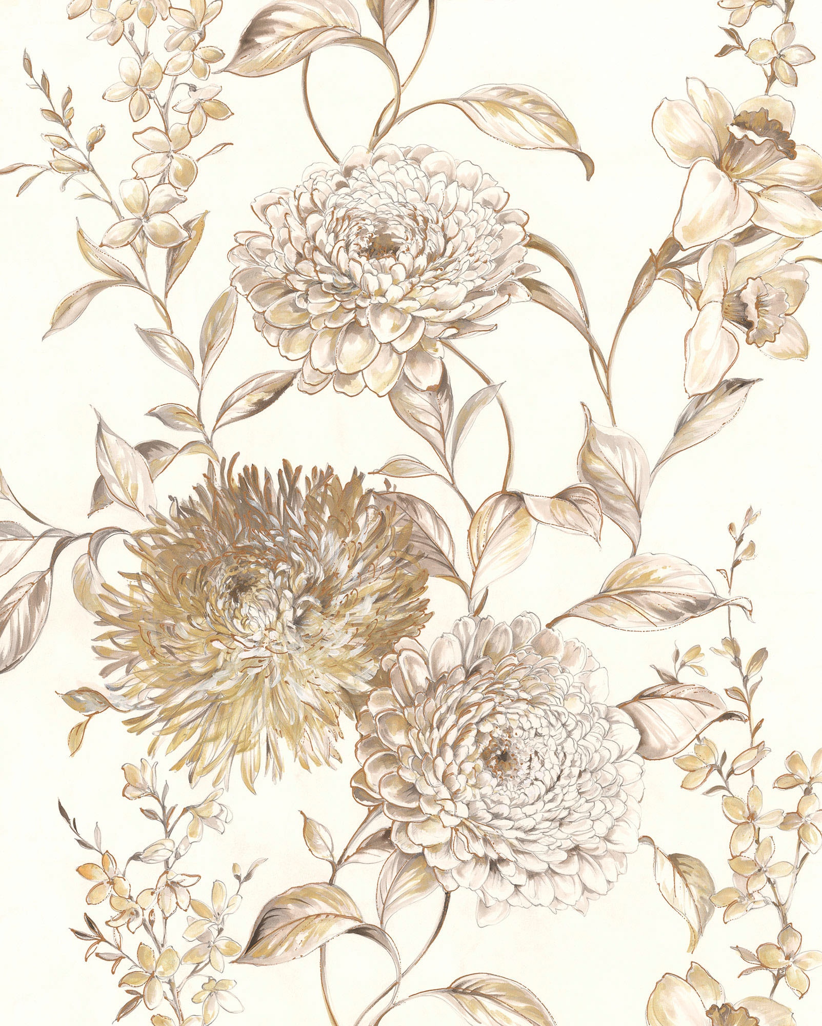Komar Fototapete »Digitaldruck Vlies - Vintage Chrysanthemum - Grösse 200 x 250 cm«, bedruckt, Wohnzimmer, Schlafzimmer
