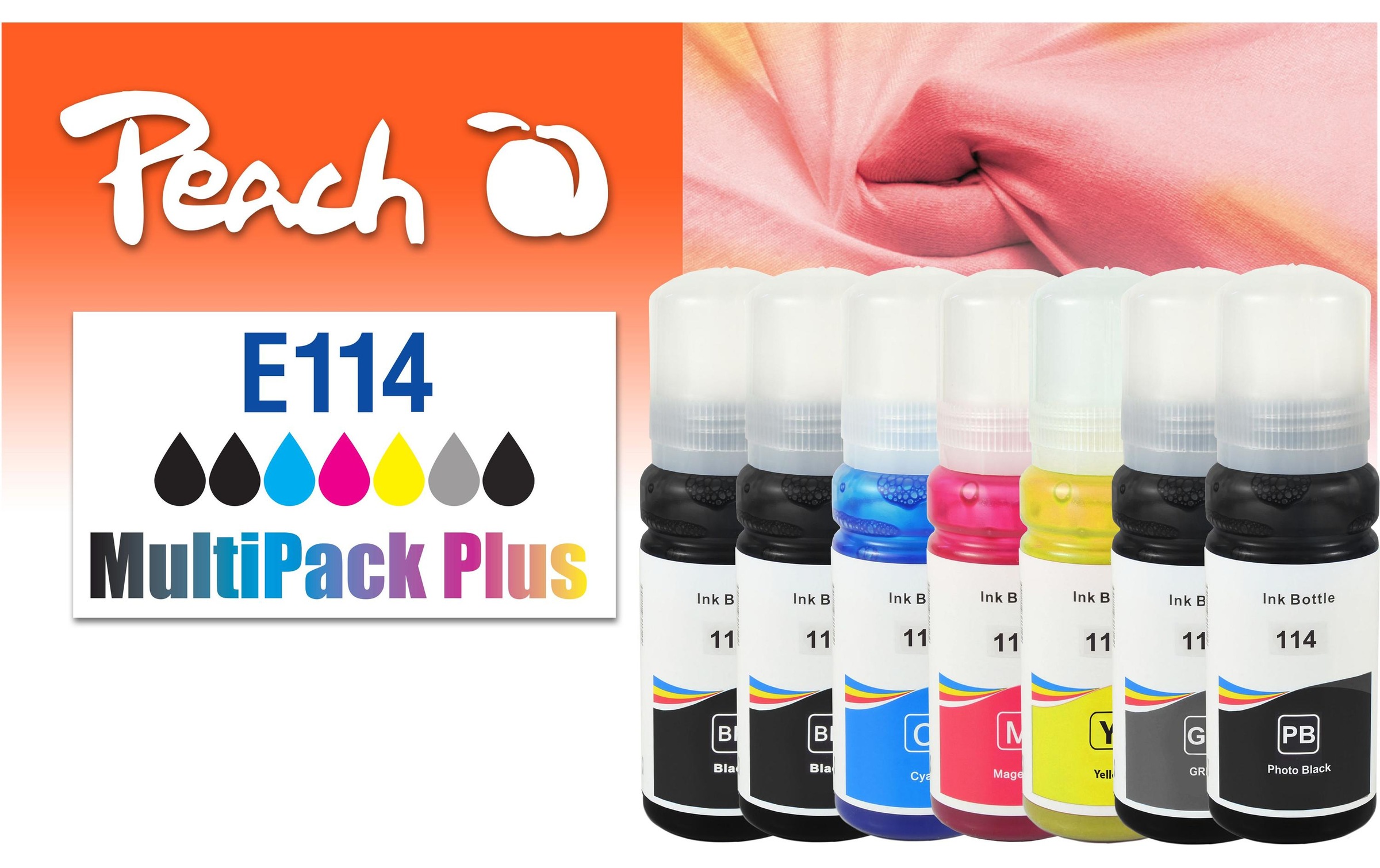 Tintenpatrone »Peach Epson CISS 114 MultiPack+ C/M/Y/G/FBK/2x BK«, (7 St.)