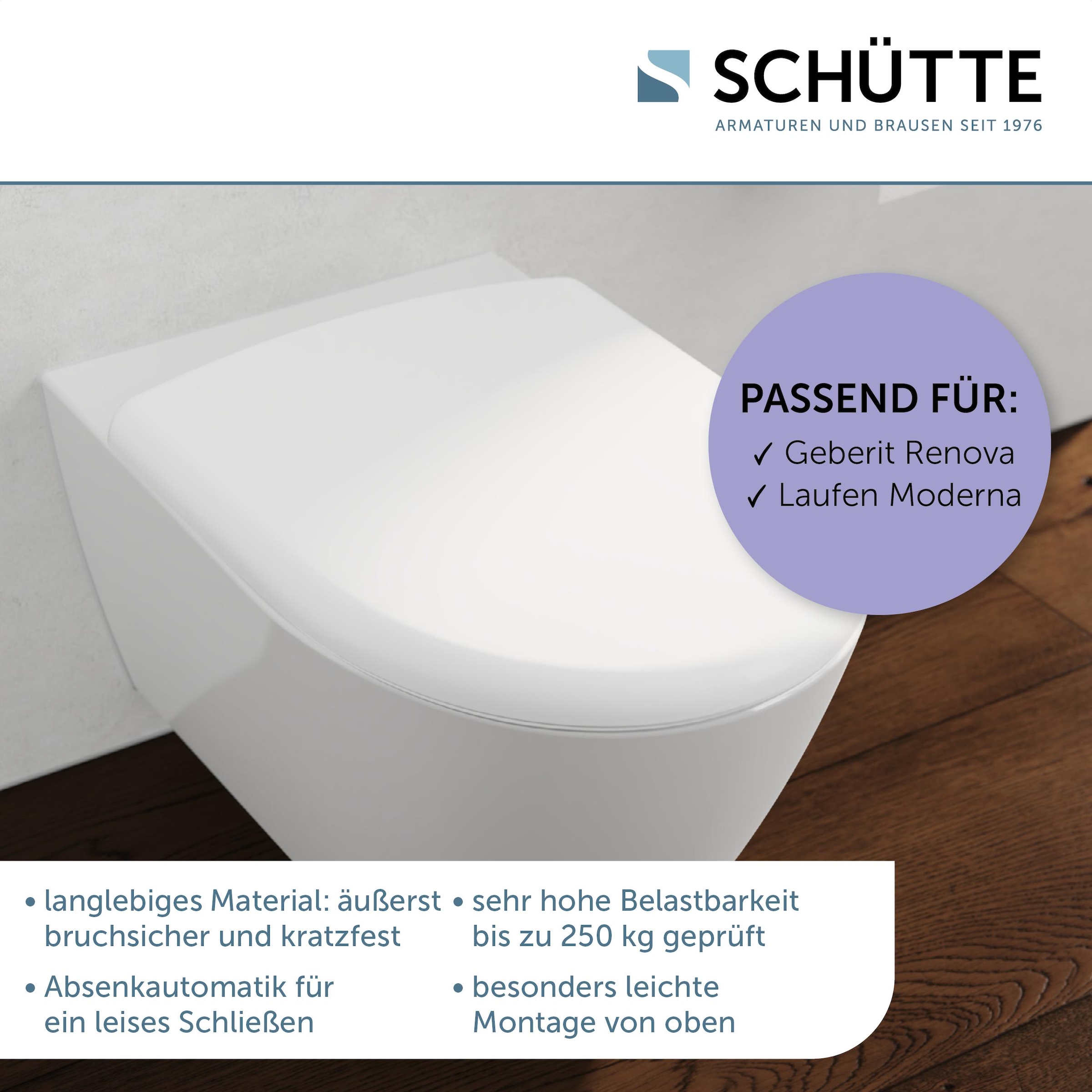 Schütte WC-Sitz »Duroplast, WHITE D-Form PRO« WC-Sitz, Befestigungsmaterial, Montageanleitung,  mit Absenkautomatik und Schnellverschluss