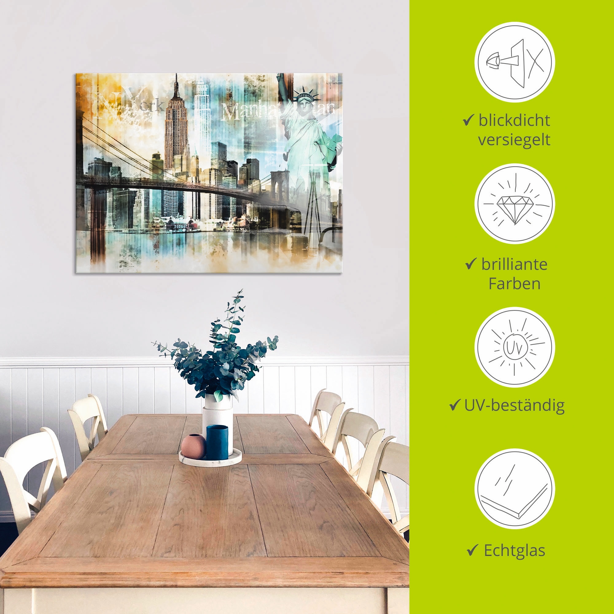 Artland Glasbild »New York Skyline Abstrakte Collage II« Amerika 1 Stk. tlg. in verschiedenen Grössen