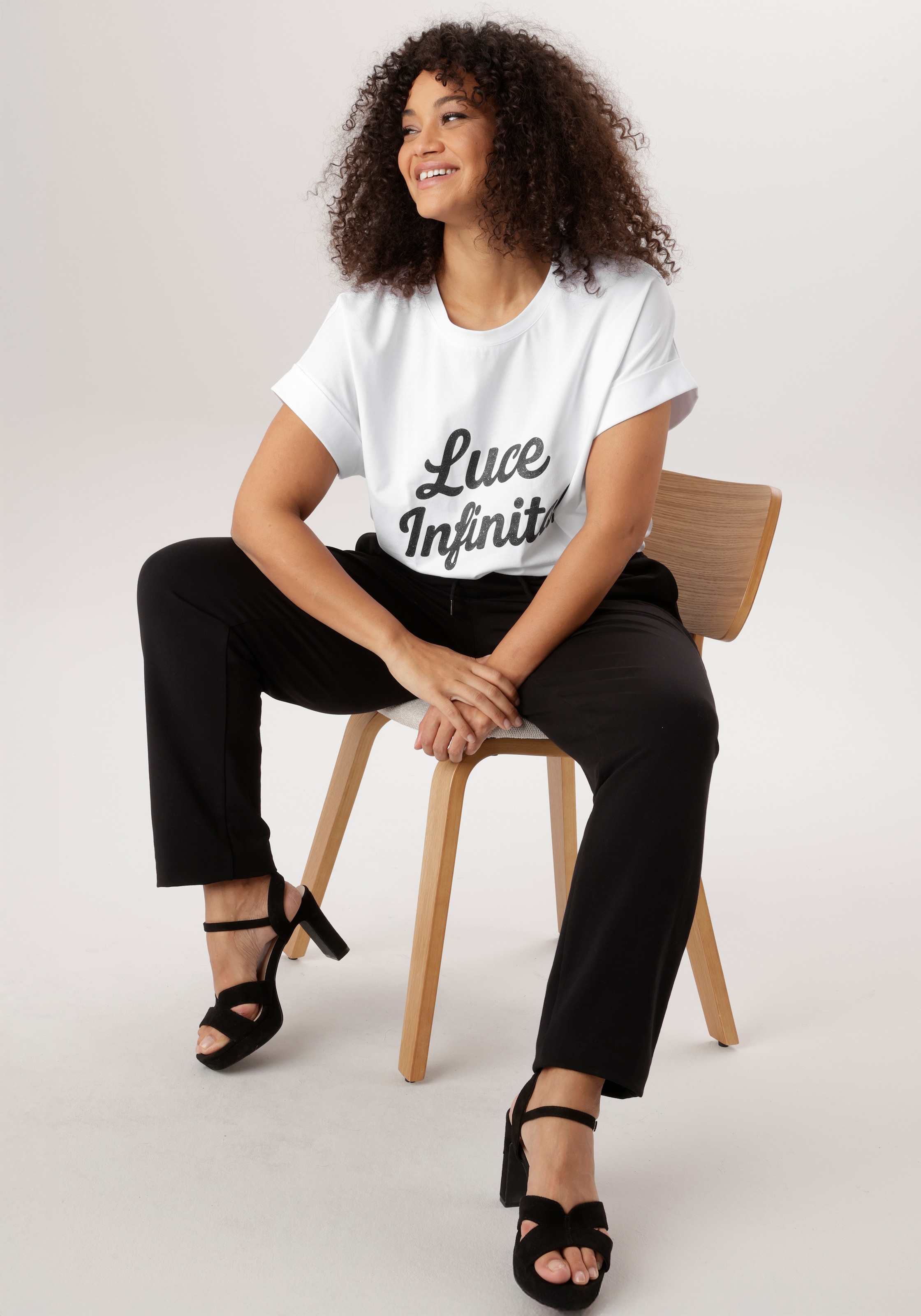 Aniston PLUS T-Shirt mit schwarzen Glitzer Schriftzug - NEUE KOLLEKTION