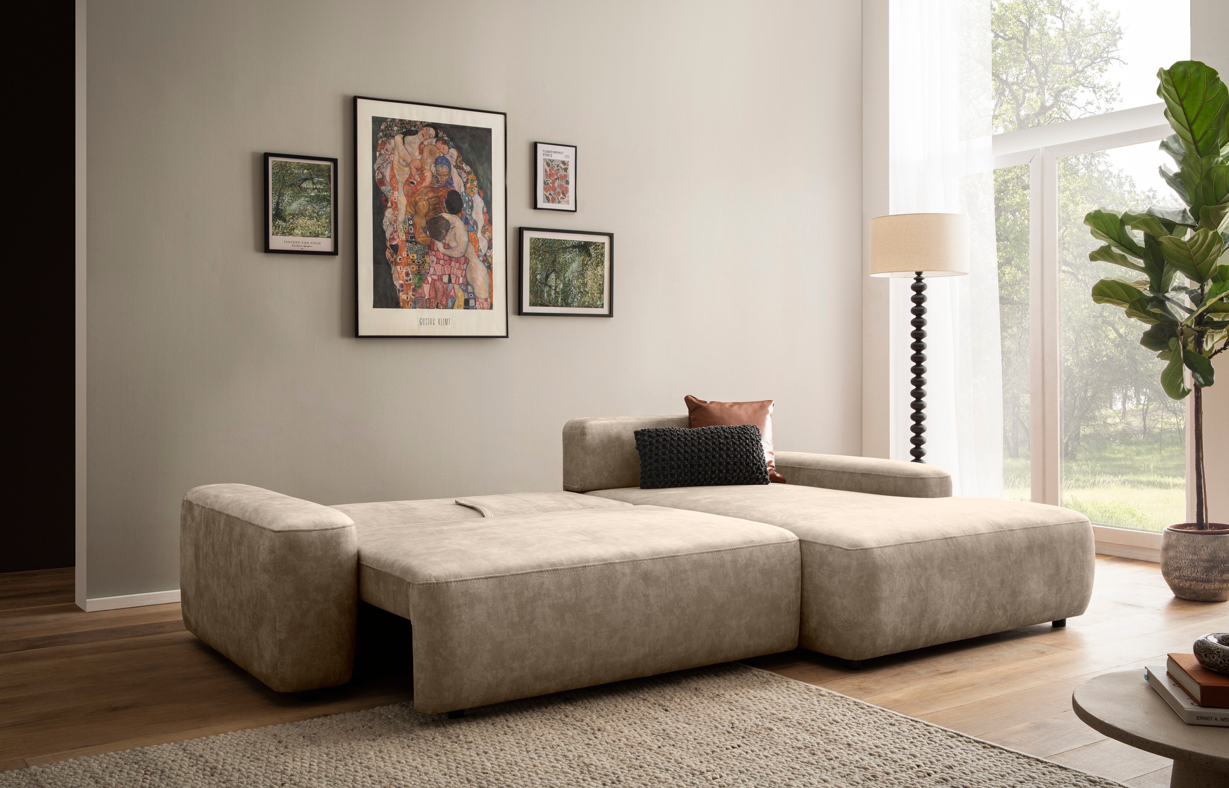 INOSIGN Ecksofa »TORGE (264cm), Schlafsofa in Cord, Samtvelours o Struktur fein, L-Form«, Schlaffunktion, Bettkasten, Liegefläche: 125/210 cm