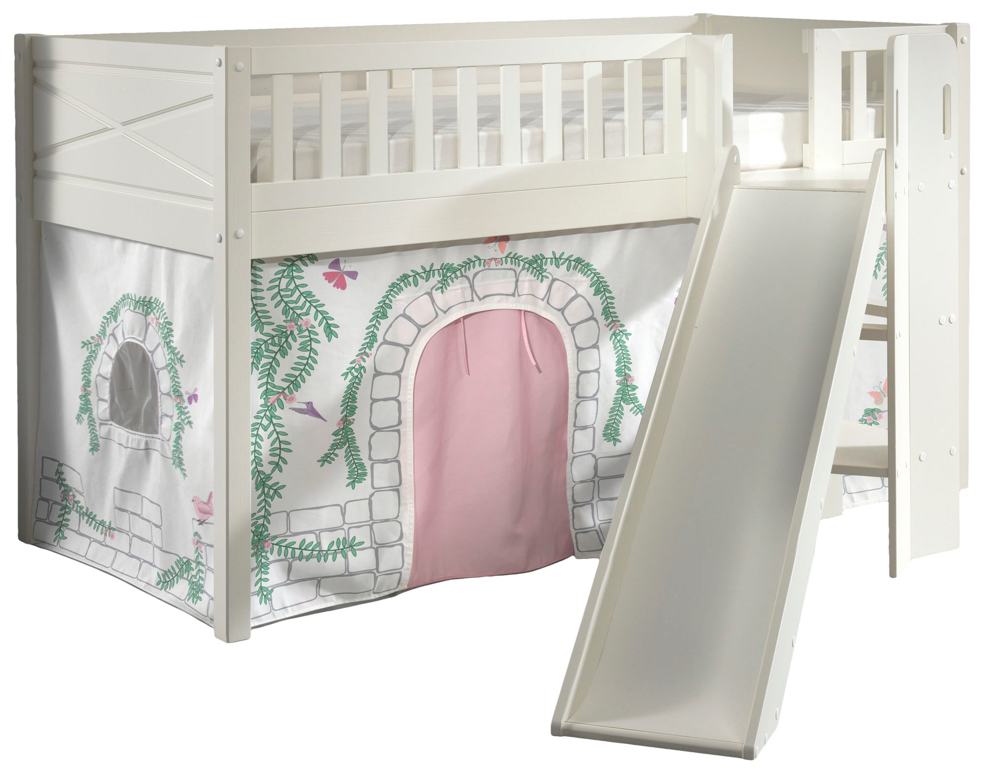 Image of Vipack Hochbett "Scott" Made in Europe, m. Rutsch-/Leiterturm, LF 90x200 cm, Vorhang, Tunnel, 4 Designs