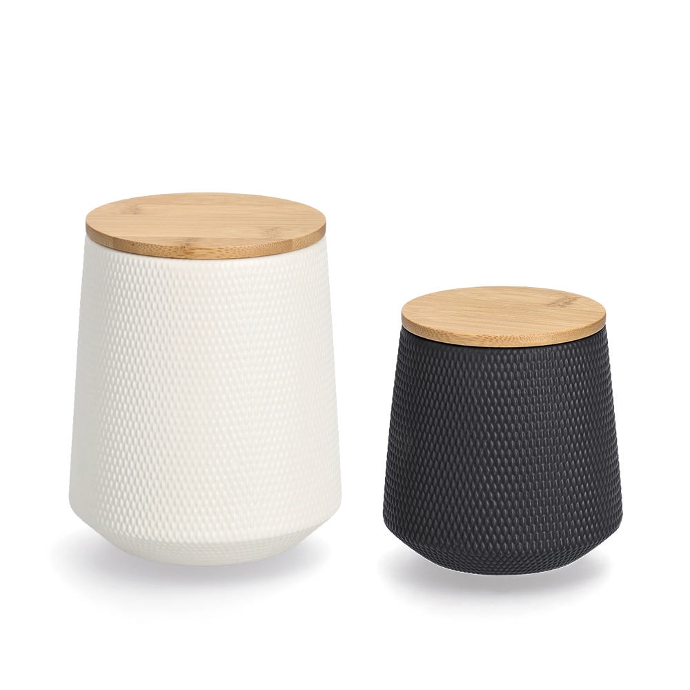 Zeller Present Vorratsdose Set, 580ml, Ø 11 x 11,4 cm;1080ml, Ø 13 x 15,4 cm, 2 Stk. tlg. edles Design, Bambus/Keramik, 580/1080 ml