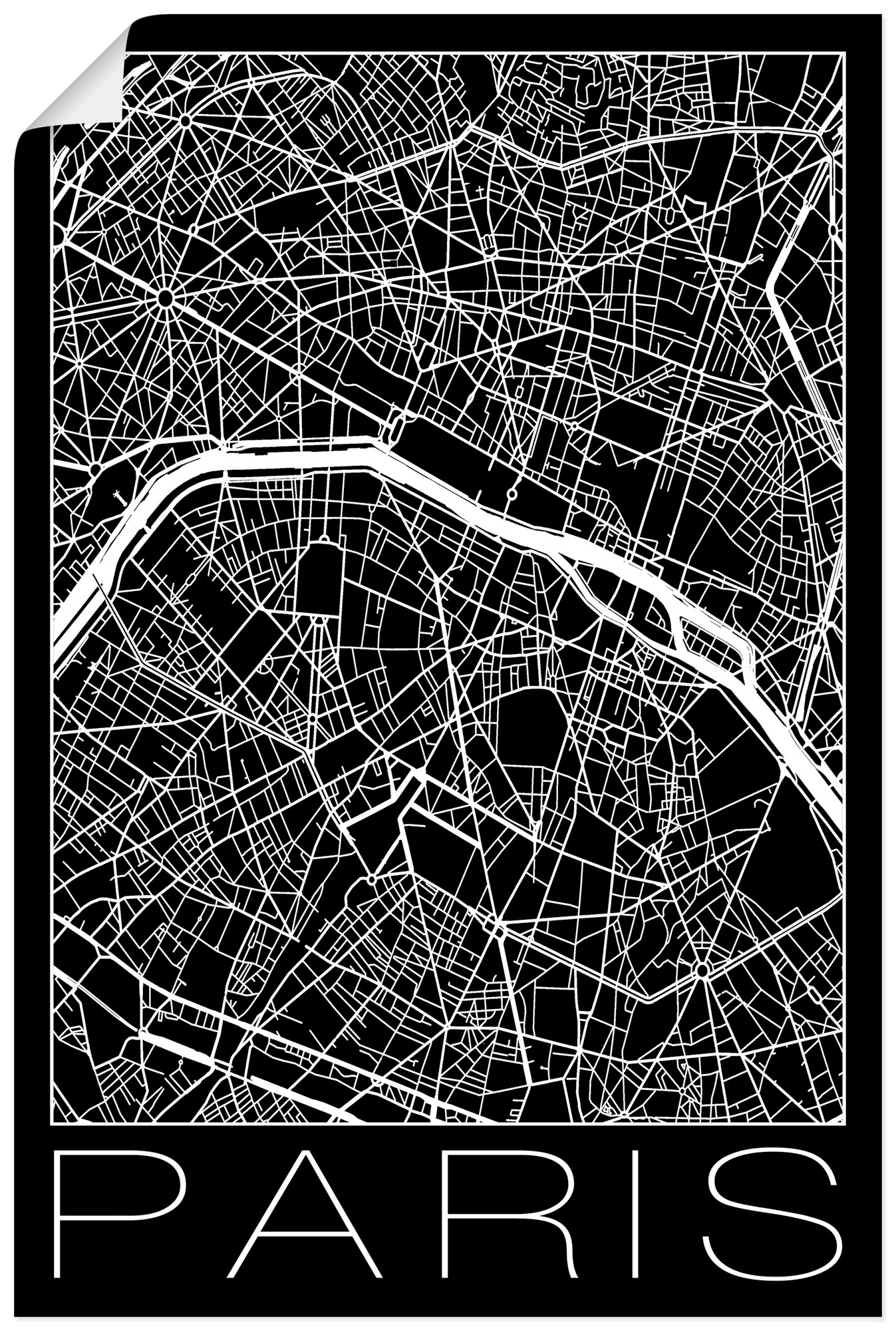 Image of Artland Wandbild »Retro Karte Paris Frankreich Schwarz«, Frankreich, (1 St.), in vielen Grössen & Produktarten - Alubild / Outdoorbild für den Aussenbereich, Leinwandbild, Poster, Wandaufkleber / Wandtattoo auch für Badezimmer geeignet bei Ackermann Versa