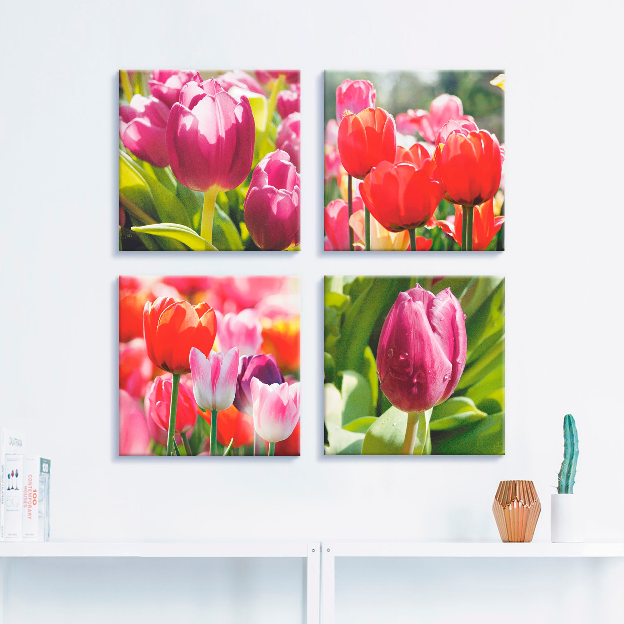 Artland Leinwandbild »Frühling und Tulpen« Blumen 4 Stk. tlg. 4er Set, verschiedene Grössen