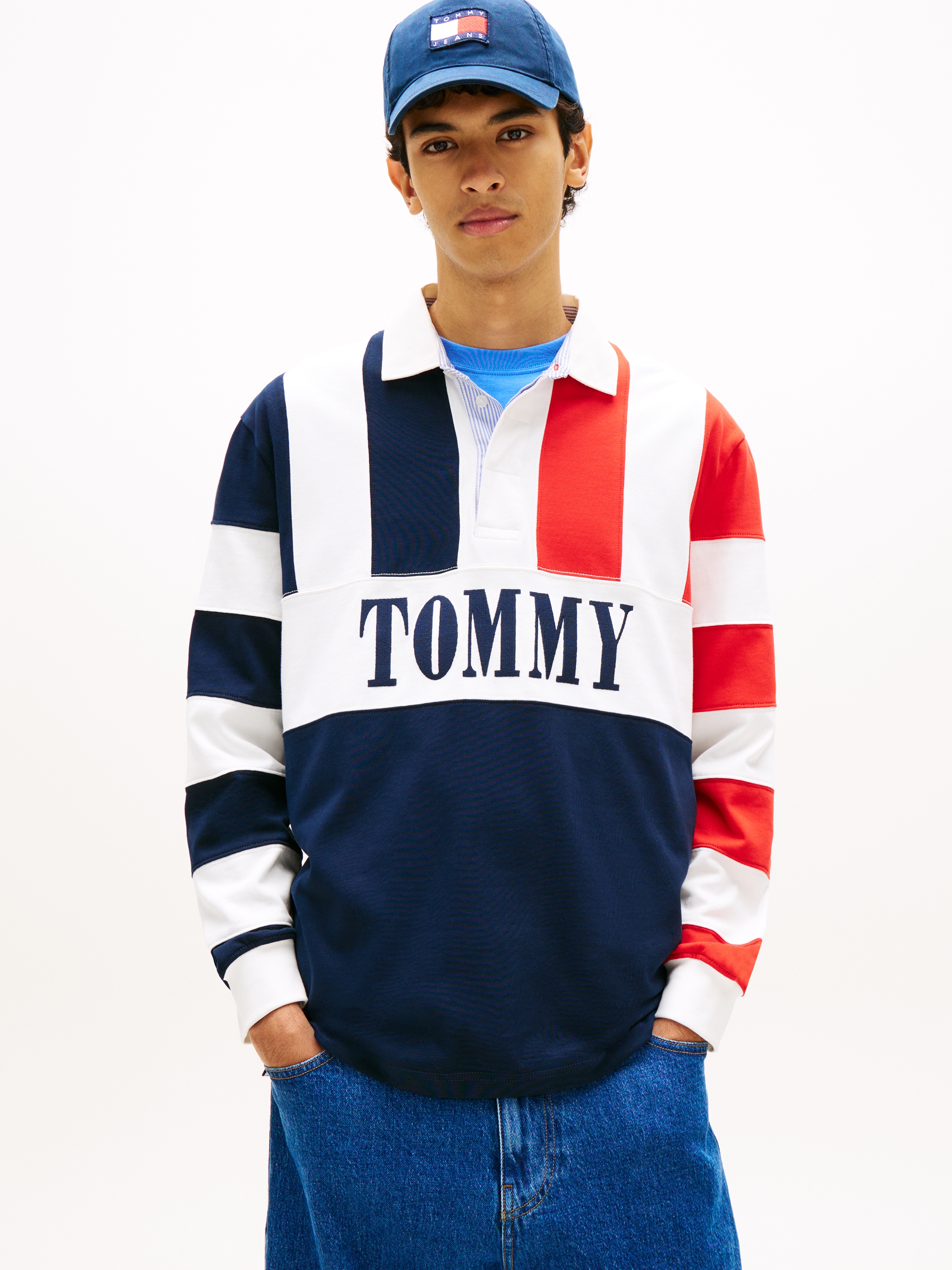 Image of Tommy Jeans Langarm-Poloshirt "TJM RELAXED FIT ARCHIVE RUGBY" Relaxed fit mit Markenprint