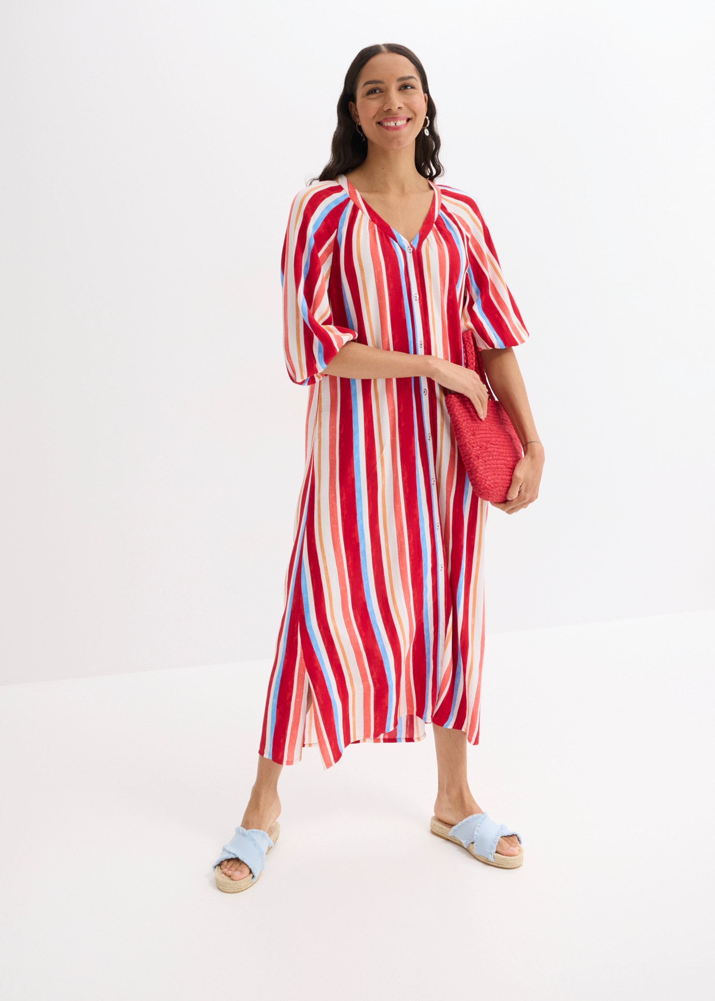 bonprix Tunikakleid aus Viskose, mit Knopfleiste, Loose Fit, gestreift