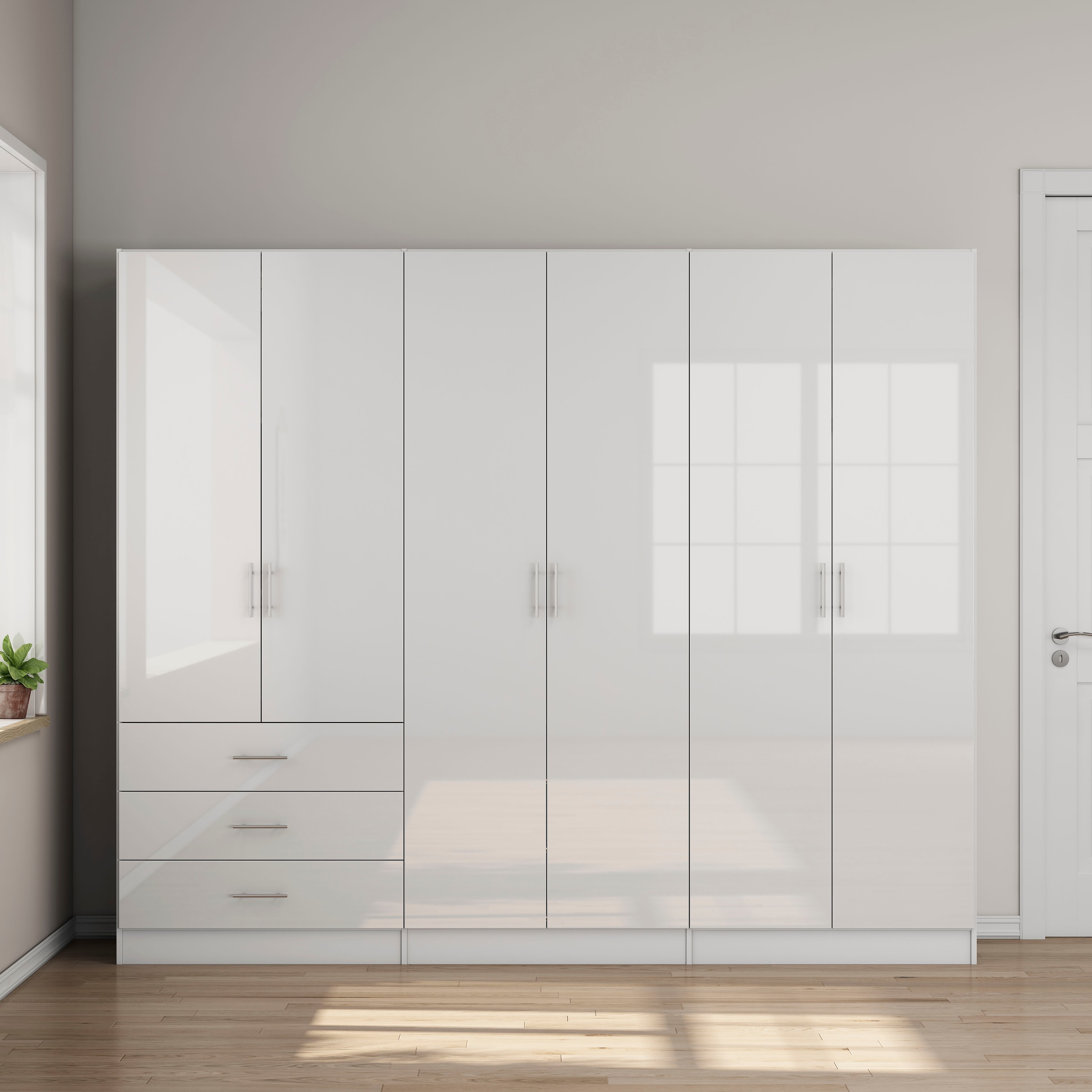 GOODproduct Kleiderschrank »Trento Schlafzimmerschrank Garderobe hochglanz« Schrank mit 6 Türen und 3 Schubladen, höchglänzende Fronten