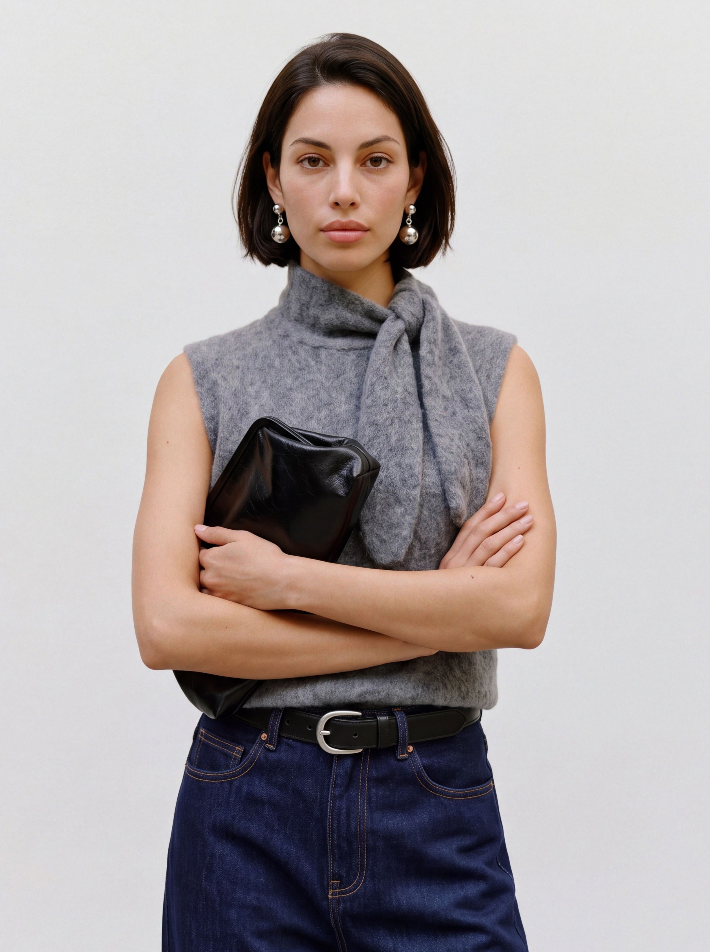 Image of TOPSHOP Strickpullover "TSCASSI KNITTED TIE NECK TOP KNT NOOS" Materialmix, regular fit