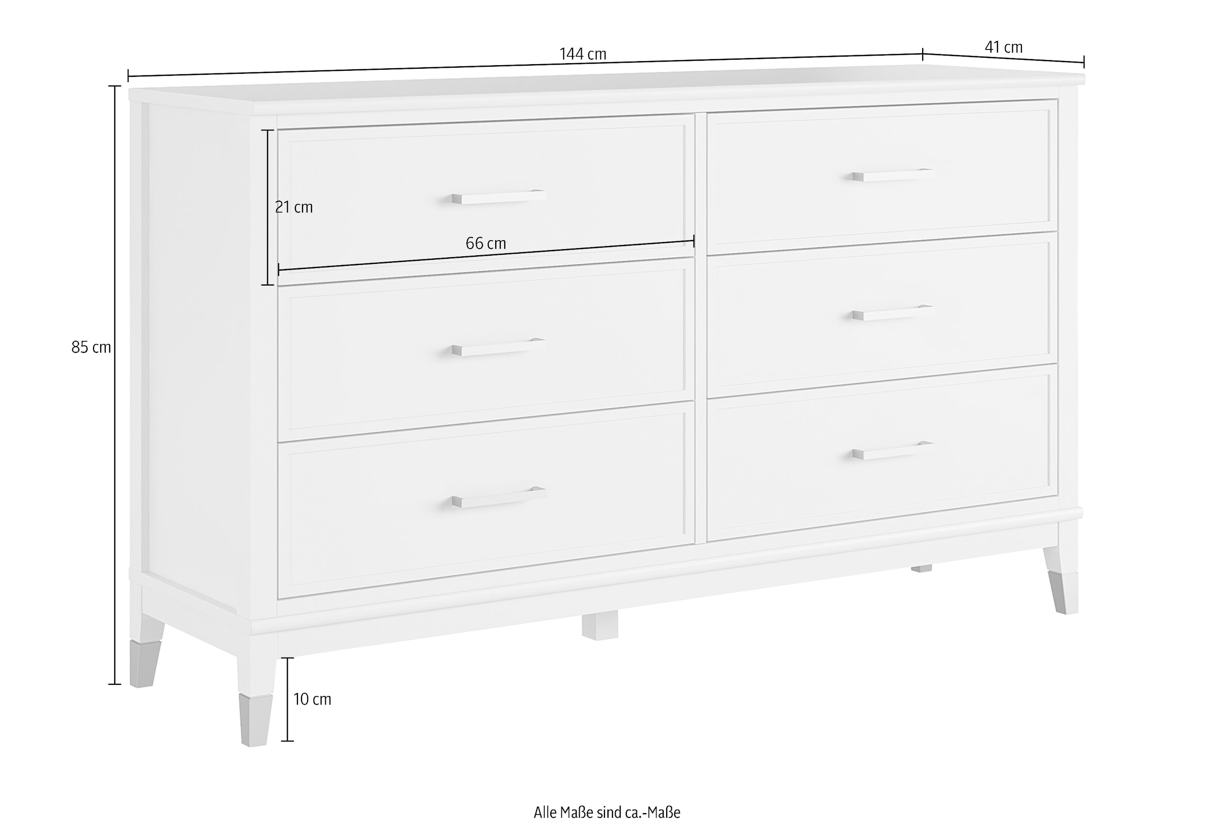 GOODproduct Commode »Westerleigh« mit 6 Schubladen, MDF, Beine aus Massivholz, Höhe 85 cm, Breite 145 cm