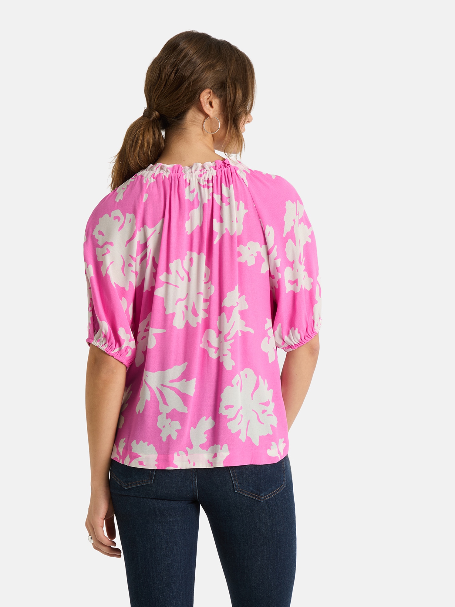 Lieblingsstück Druckbluse »RiaL« mit gerafftem Ausschnitt, Bindeband