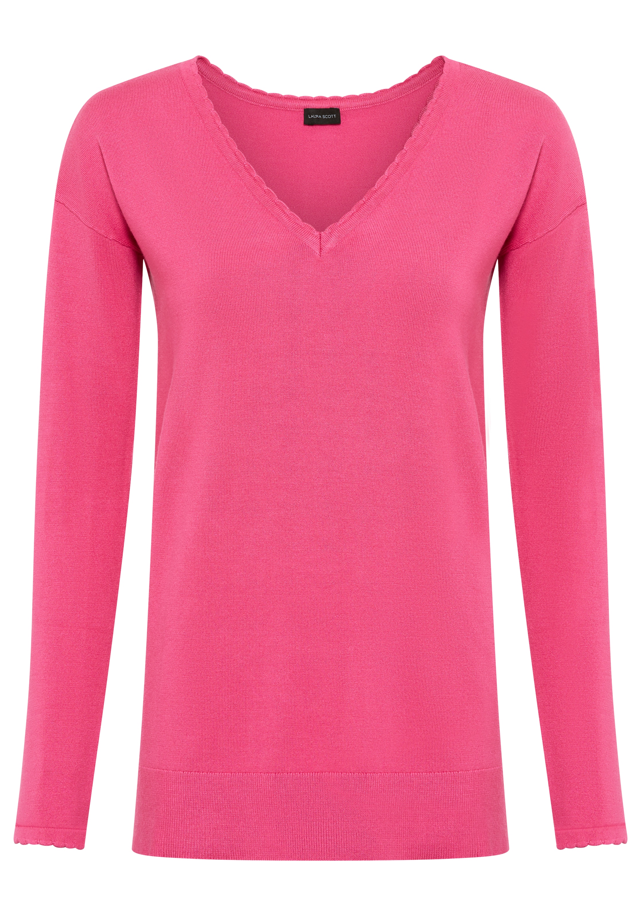 Laura Scott V-Ausschnitt-Pullover mit femininer Wellenkante