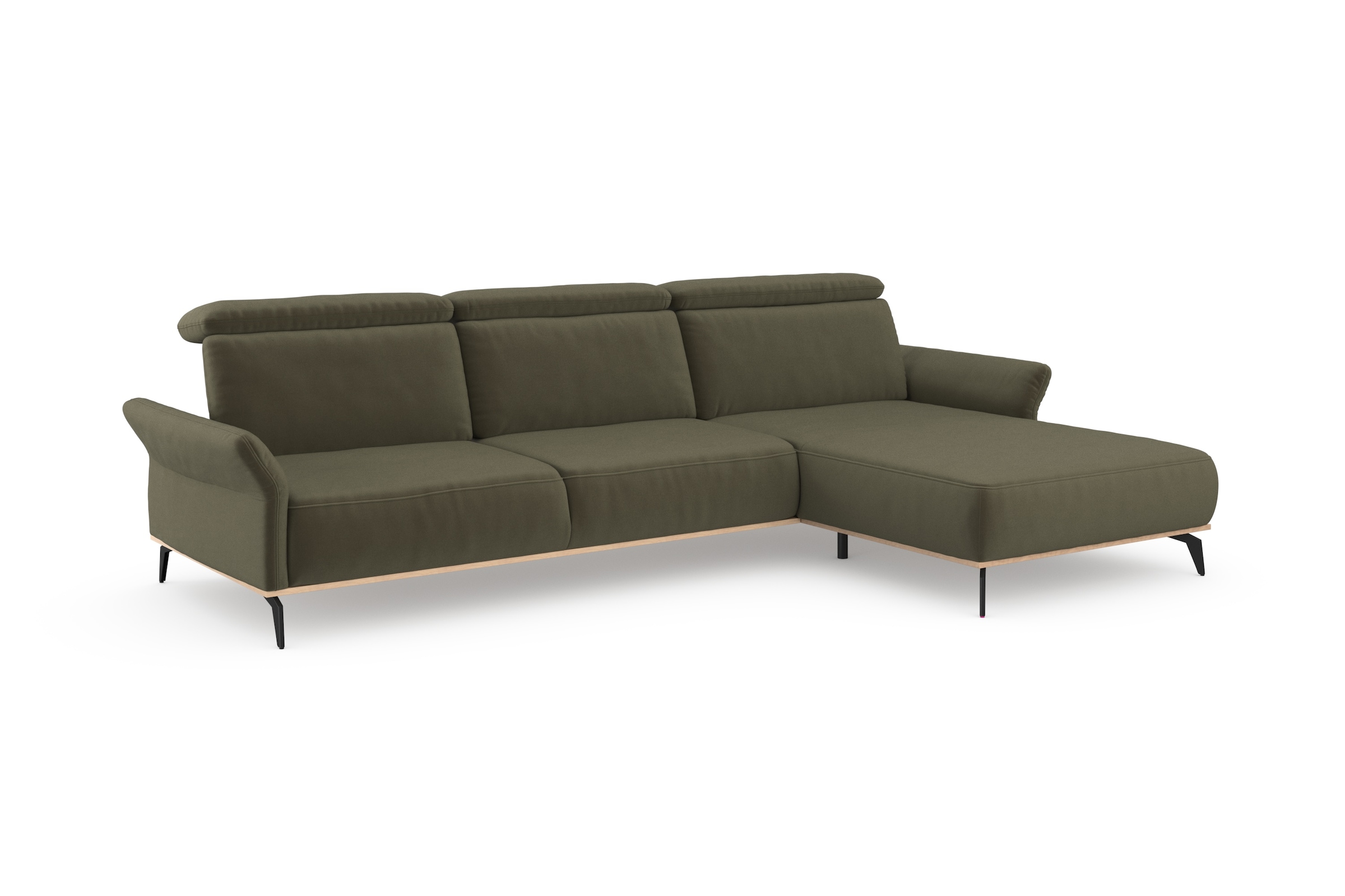 PLACES OF STYLE Ecksofa »Fjord L-Form« massiv, wahlweise mit Armlehnfunktion, Kopf- Sitztiefenverstellung