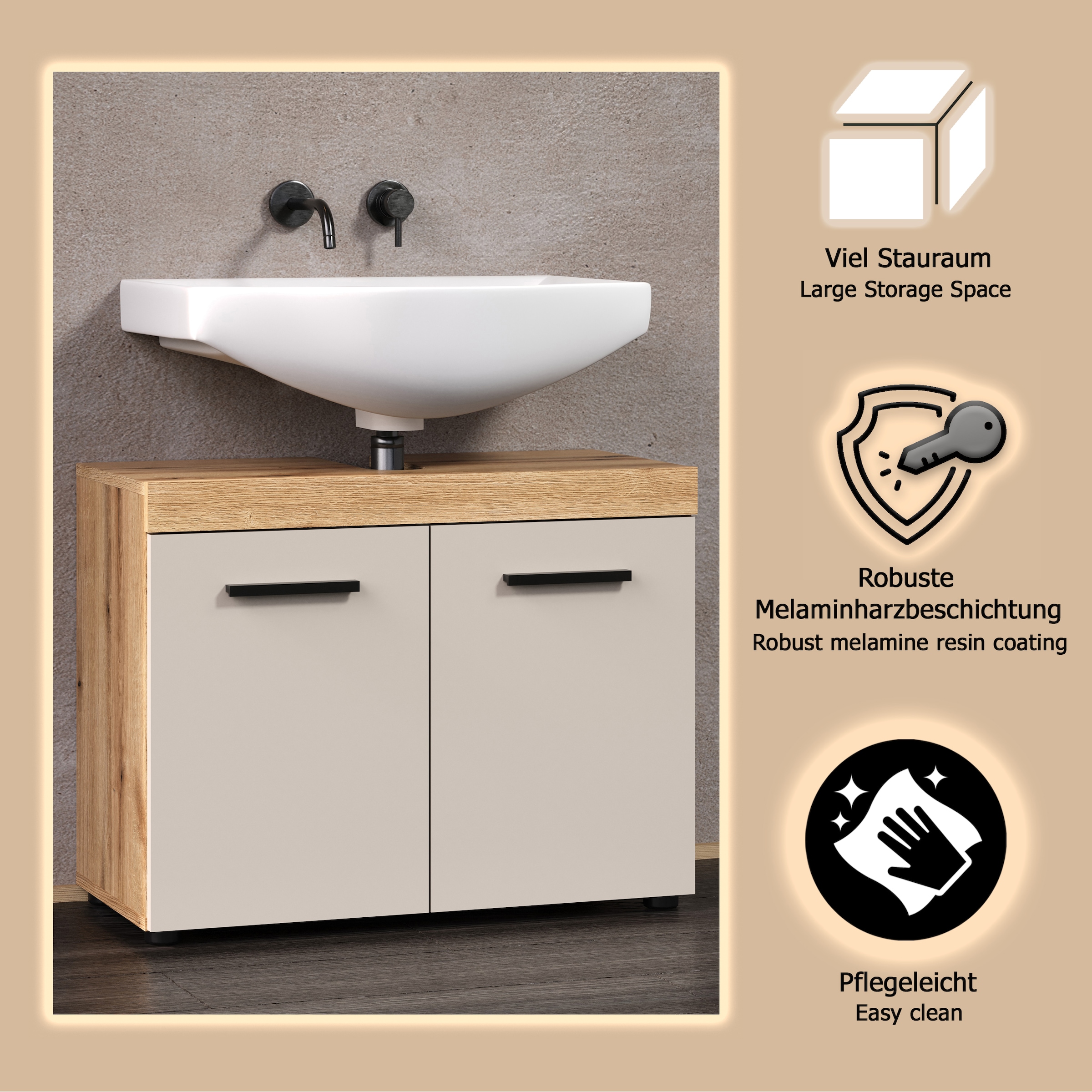 welltime Armoire sous lavabo »Isera« 1 cuis tlg. Waschbeckenschrank mit 2 Türen – (B/T/H) 72/34/56 cm