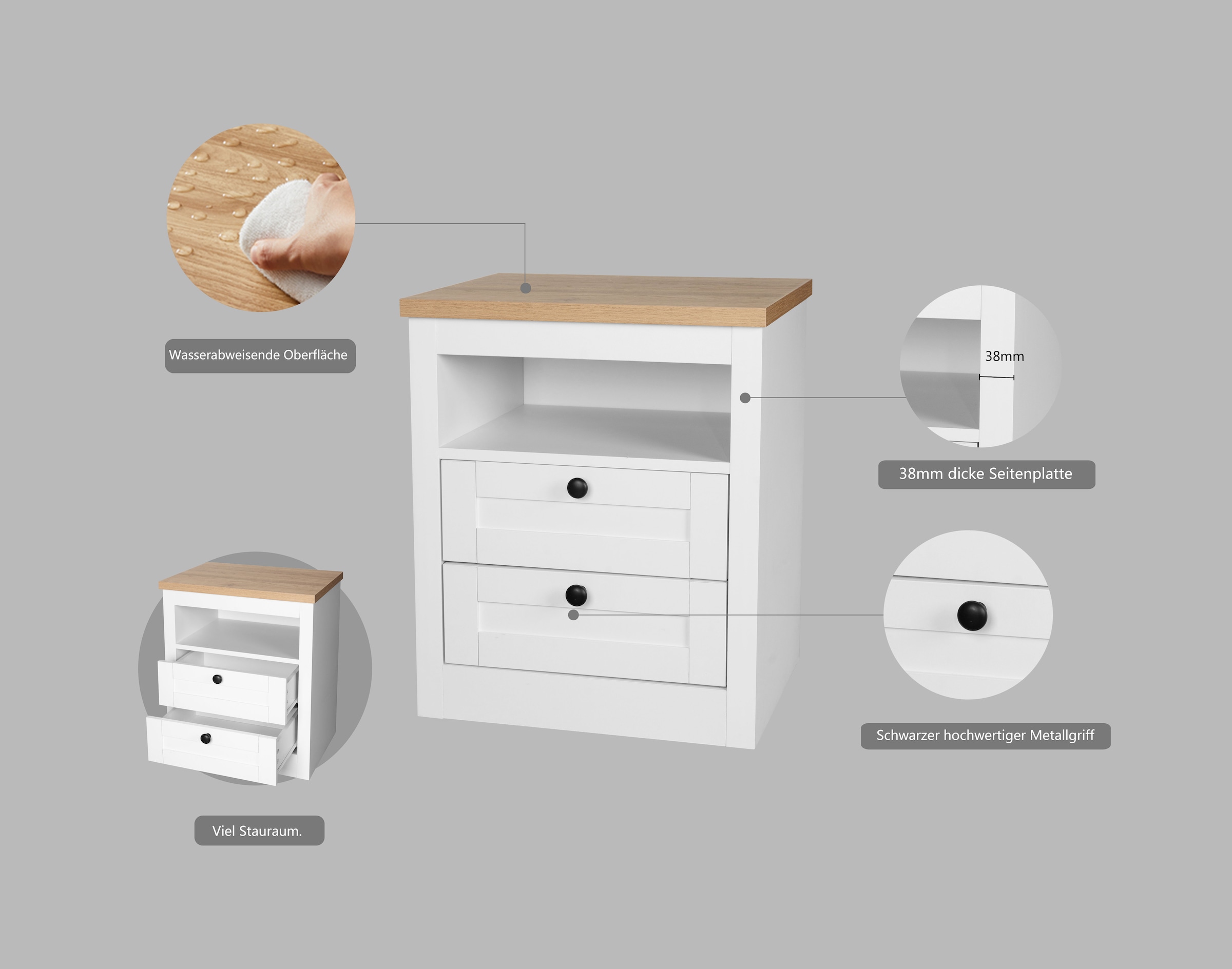GOODproduct Nachtkonsole »2er Set Büsum Nachtschrank Beistellschrank« Spar-Set, 2 Schränke im Lieferumfang,  Nachttisch im Landhaus Design mit 2 Schubladen Bestseller