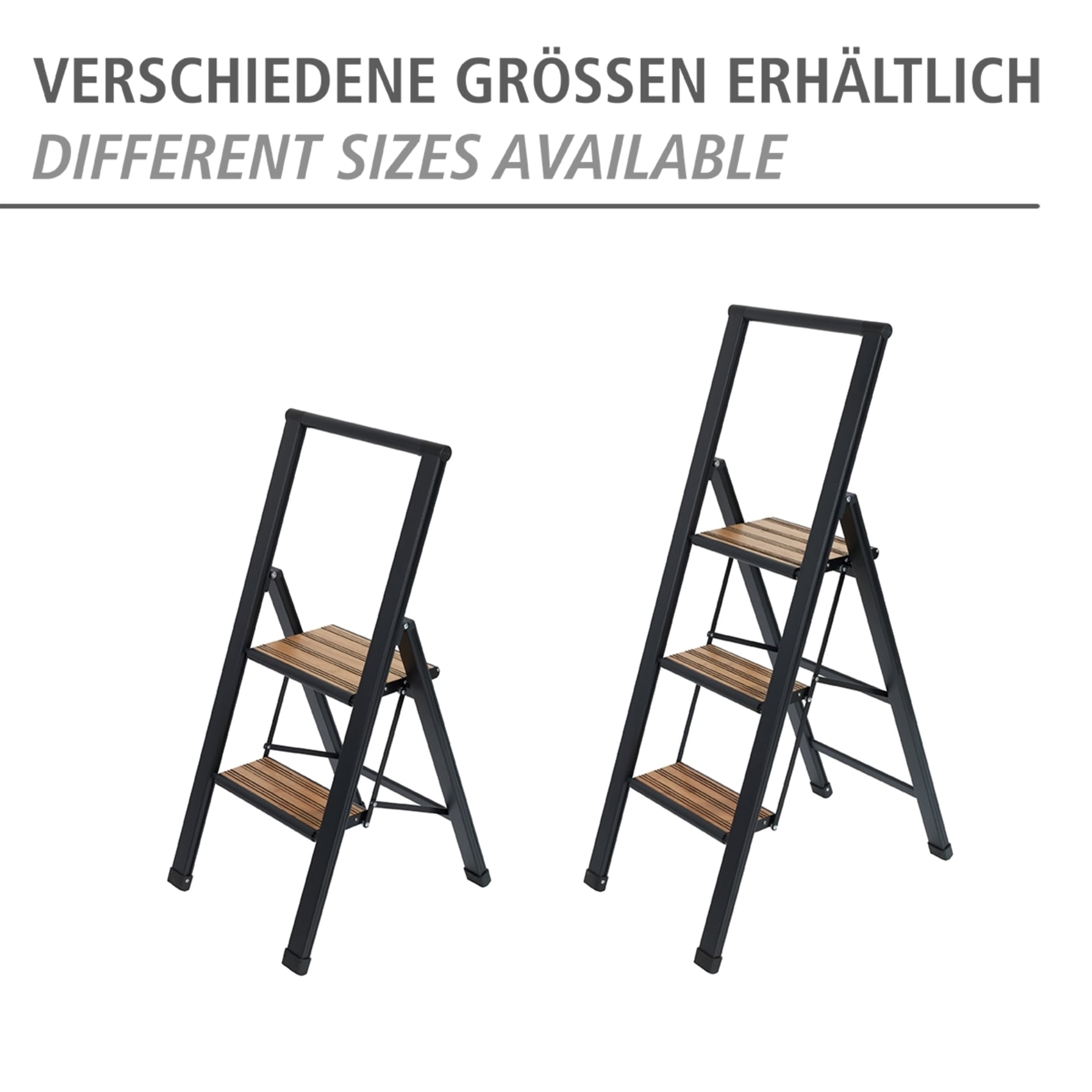 WENKO Trittleiter »Modell Alu-Design«, rutschsichere XXL-Stufen, robustes Aluminium in Kombination mit Bambus
