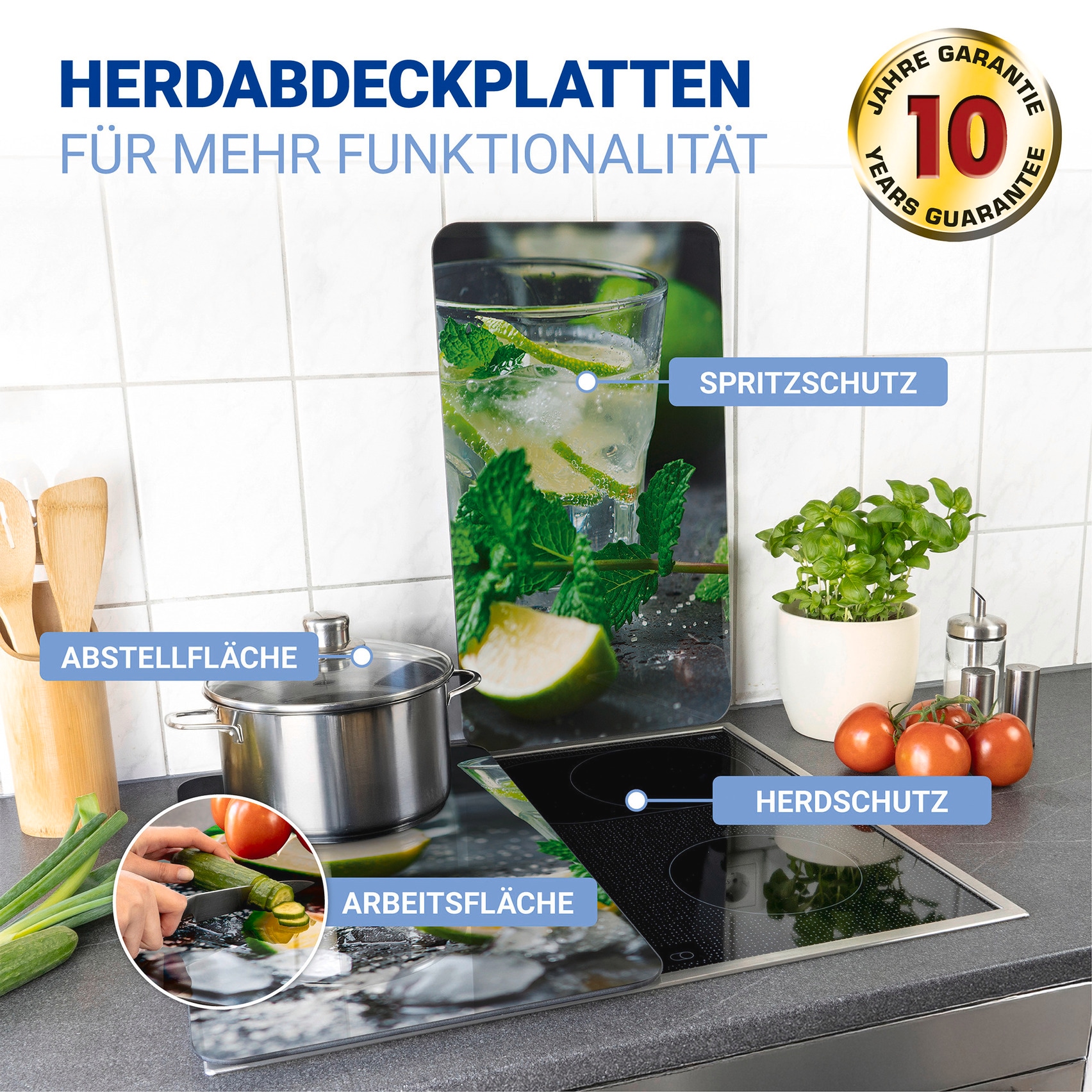 WENKO Herd-Abdeckplatte »Universal Modell Mojito«, (Set, 2 tlg.), Herdabdeckung für alle Herdarten, kratzfest, mit rutschfesten Füssen