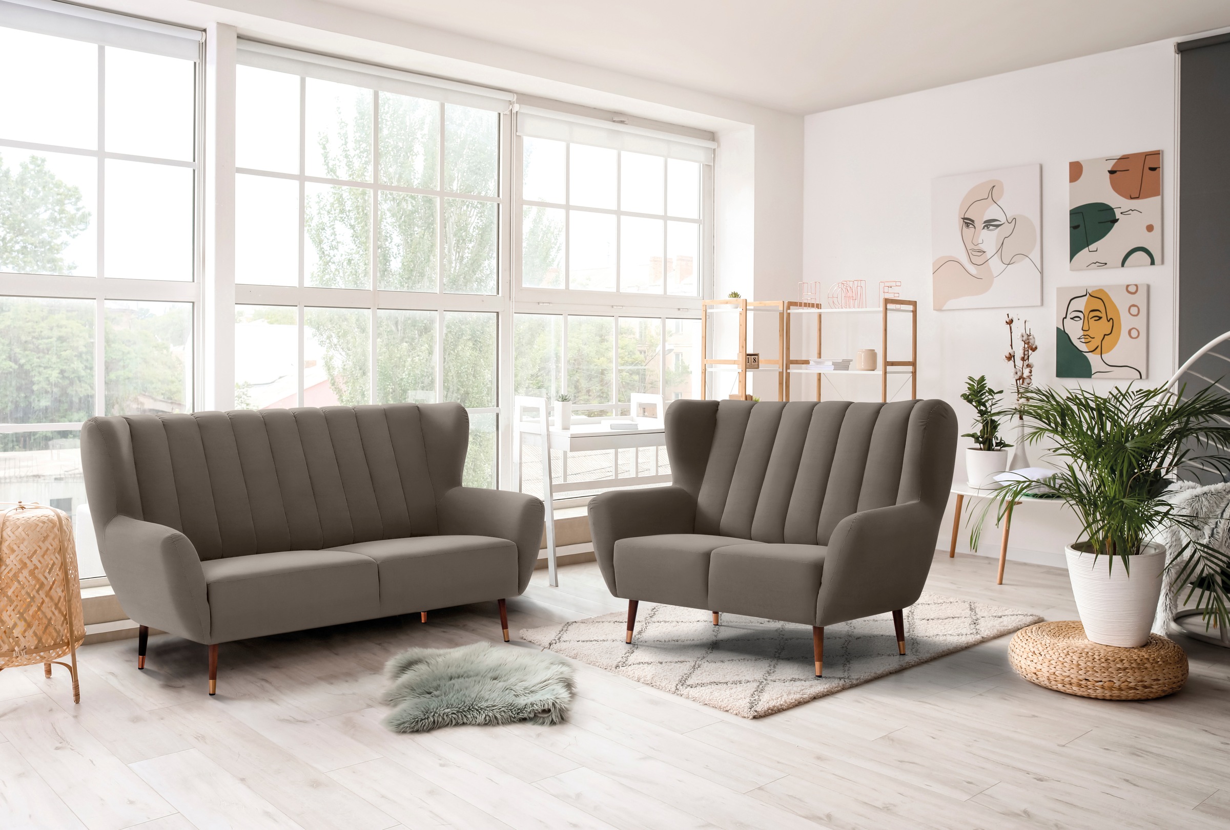 exxpo - sofa fashion 3-Sitzer »Polly, bequem mit hoher Rückenlehne, hohe Füsse, Ohrensesselcouch«, Küchensofa, mit hochwertigen Bezügen