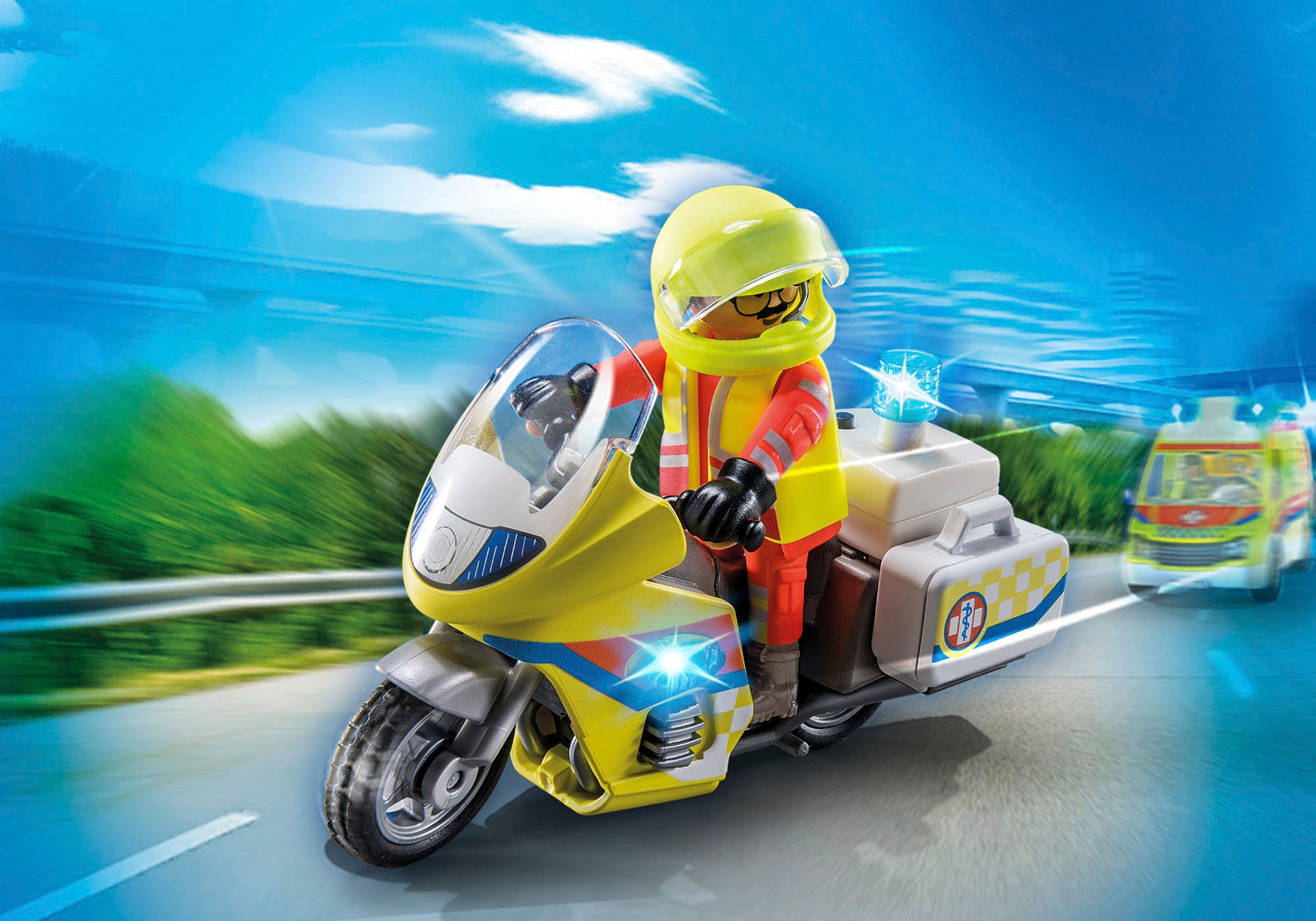 Playmobil® Konstruktions-Spielset »Notarzt-Motorrad mit Blinklicht (71205), City Life«, mit Lichtmodul; Made in Europe