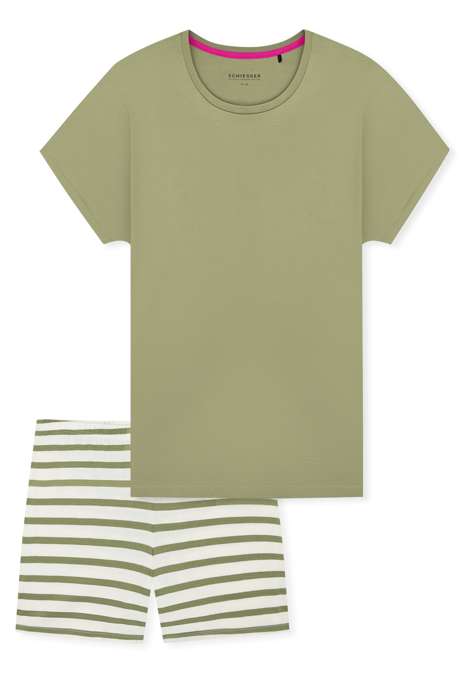 Schiesser Shorty »Casual Essentials« 2 mit unifarbenem Shirt und gestreifter Hose