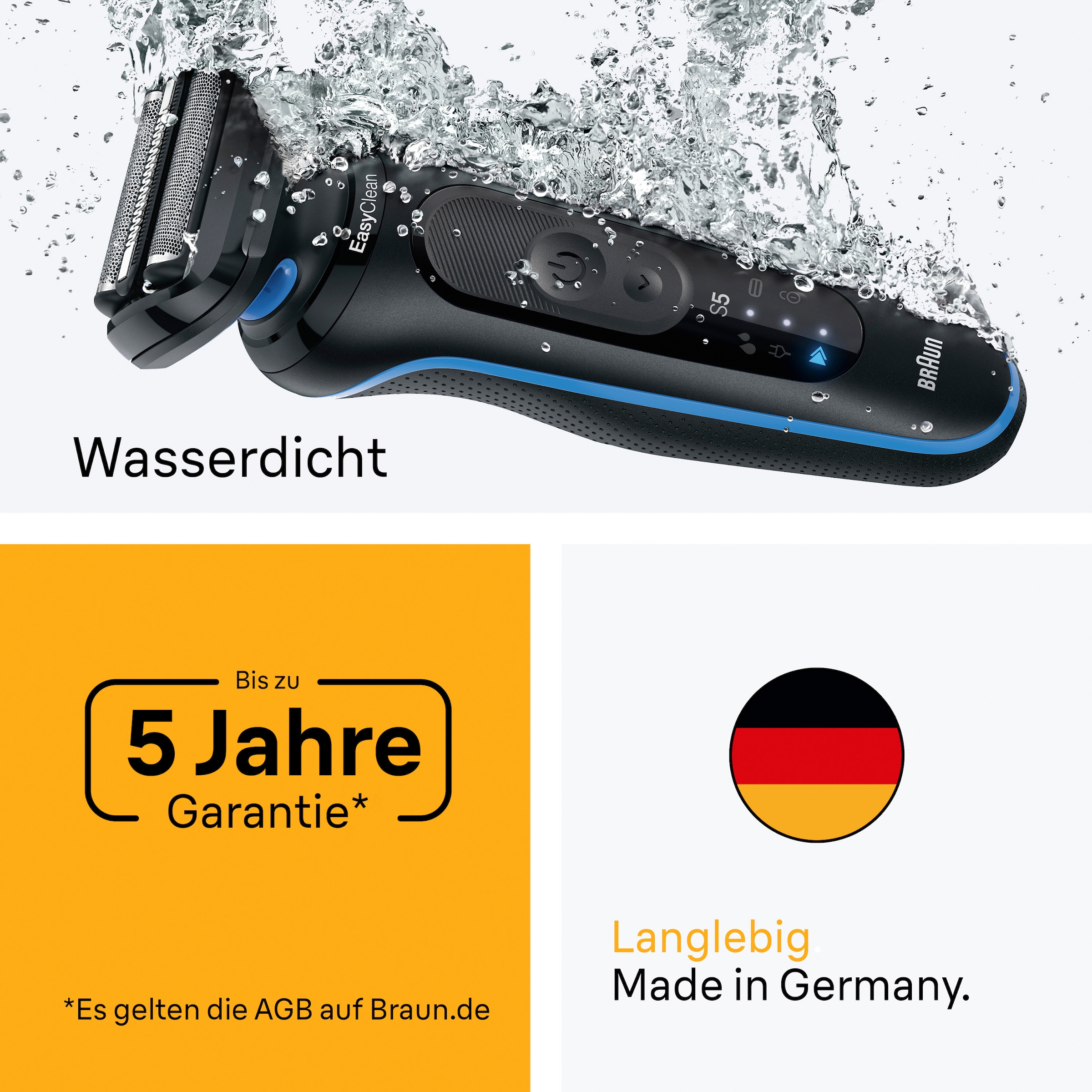 Braun Rasoirs électriques »Series 5 52-B1600s« 1 cuis Aufsätze 100% étanche, embout soin corporel, jusqu'à 50 min, Made in Germany