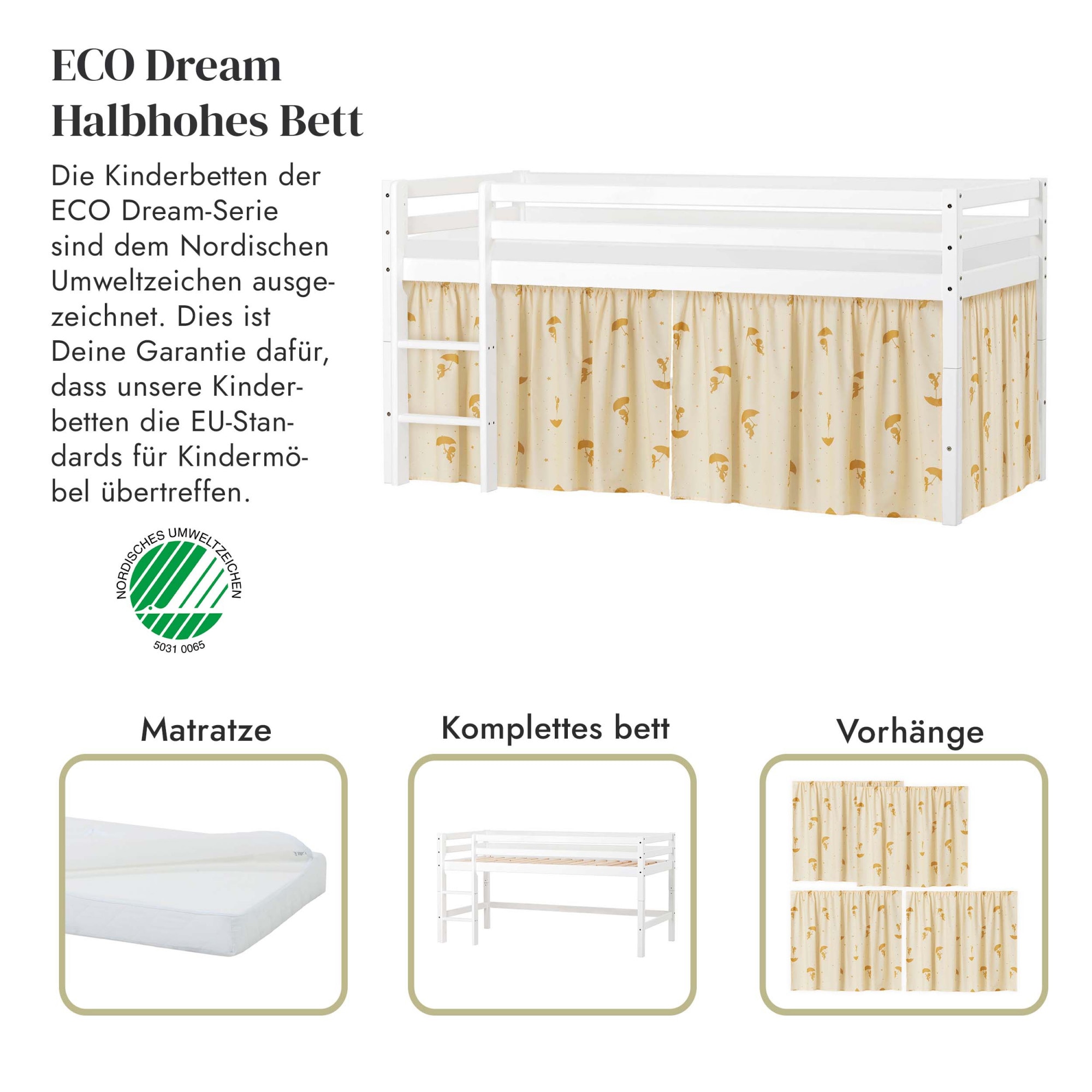 Hoppekids Spielbett »ECO Dream«, Massivholz, wahlweise in 2 Grössen und 4 Farben, Matratze wählbar