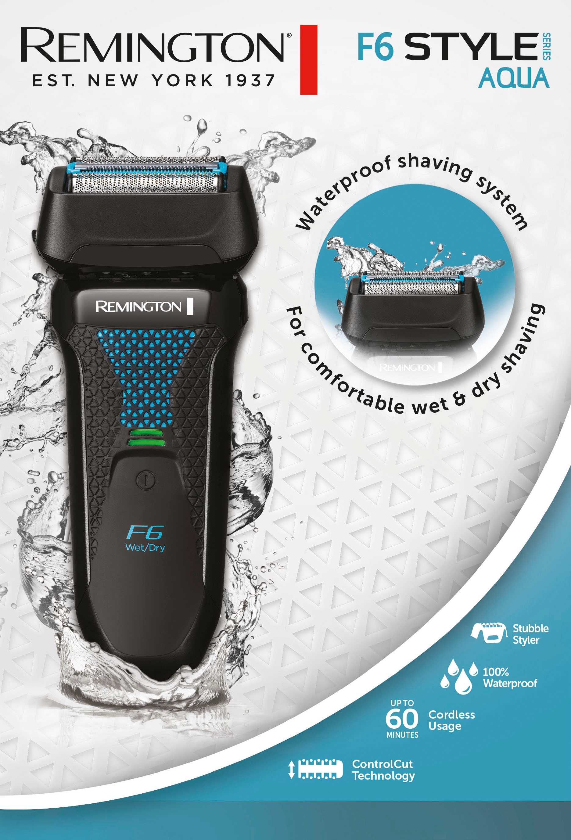 Image of Remington Elektrorasierer "F6000 Style Wasserdichtes Rasiersystem" 1 Stk. Aufsätze Langhaartrimmer Nass & Trockenrasur, 100 % wasserdicht, mit 3-Tage-Bart Styler