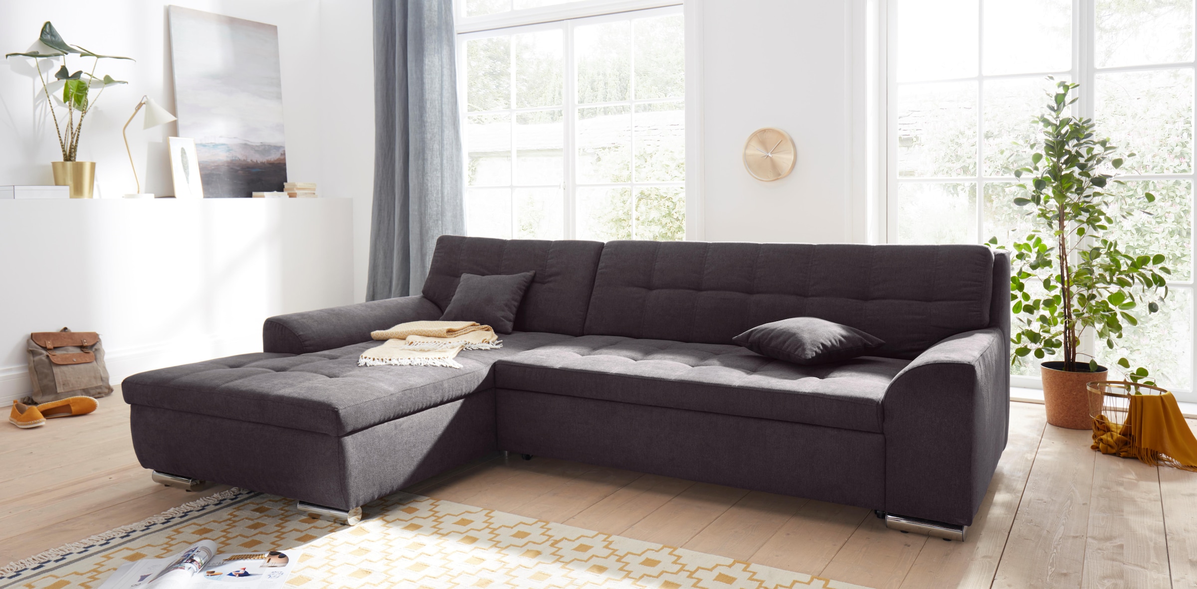 Image of DOMO collection Ecksofa "Aversa, moderne Steppung, geschwungene Armlehnen, Breite 267cm" L-Form, wahlweise mit Bettfunktion
