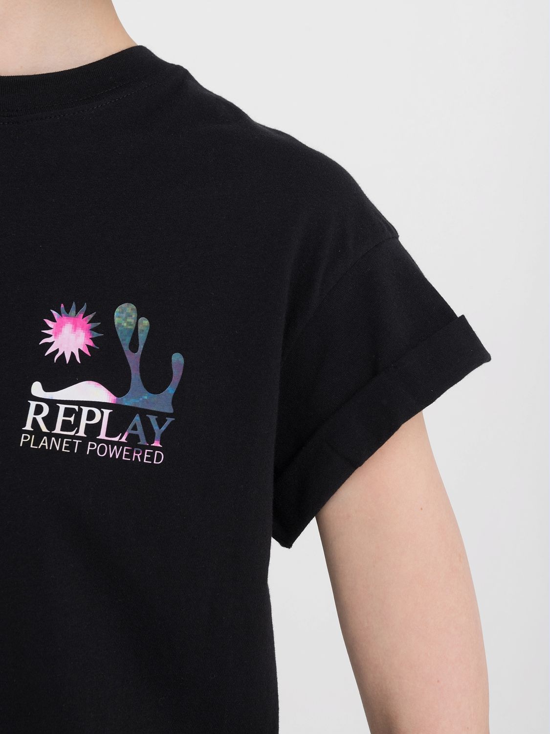 Replay T-Shirt, mit umgeschlagenen Ärmeln