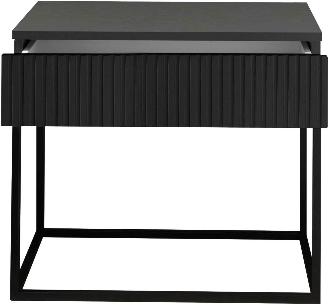 Schlafkontor Nachtkommode »Marle Nachtkonsole, Nachtkästchen auf Metall-Fussgestell« Schubkasten in Rillenoptik auf schwarzem Metallgestell