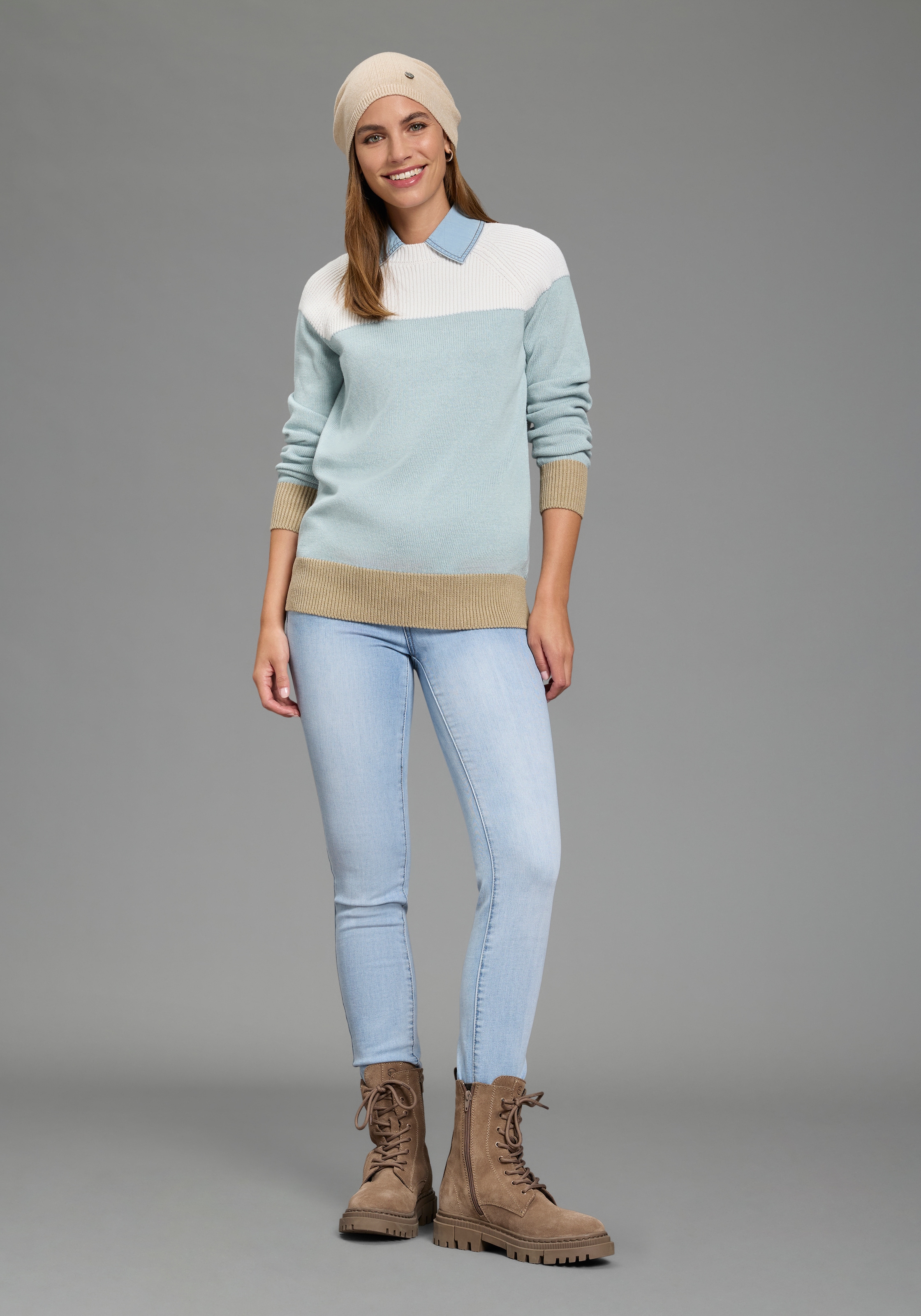 Boysen's Strickpullover in modischem Strick-Mix und Streifendesign