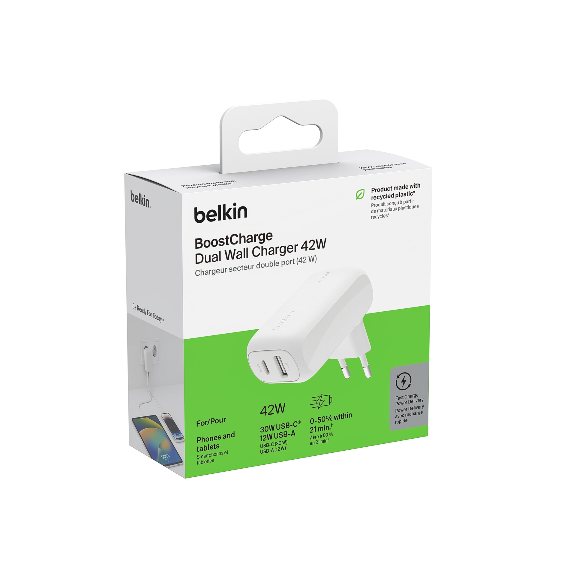 Belkin Smartphone-Ladegerät »BoostCharge Ladegerät mit zwei Anschlüssen (42 W)«, geeignet für Apple iPhone/iPad, Samsung Galaxy, Google Pixel