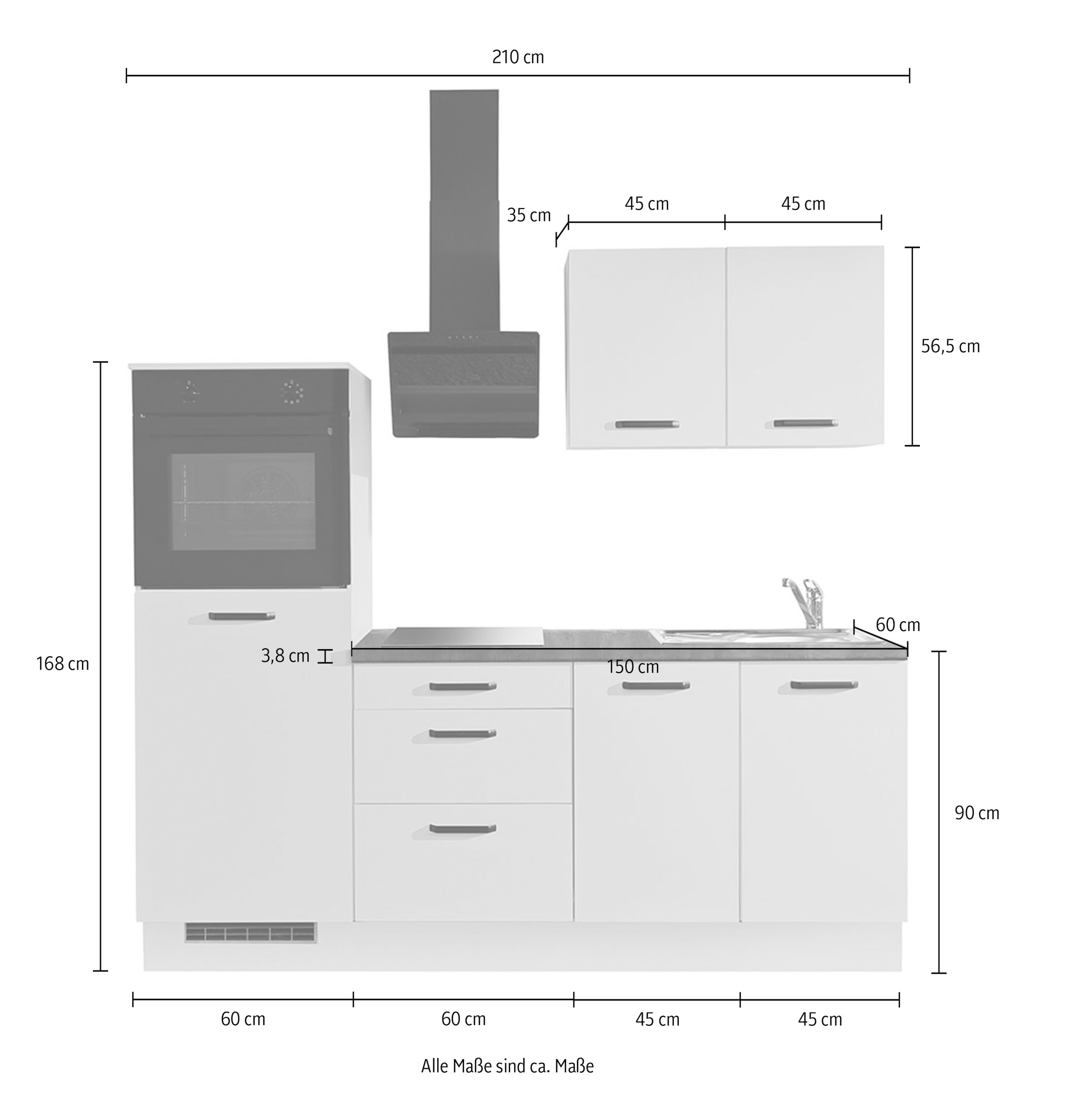 wiho Küchen Kitchenette »Compact« largeur 210 cm, choix avec appareils (avec réfrigérateur)