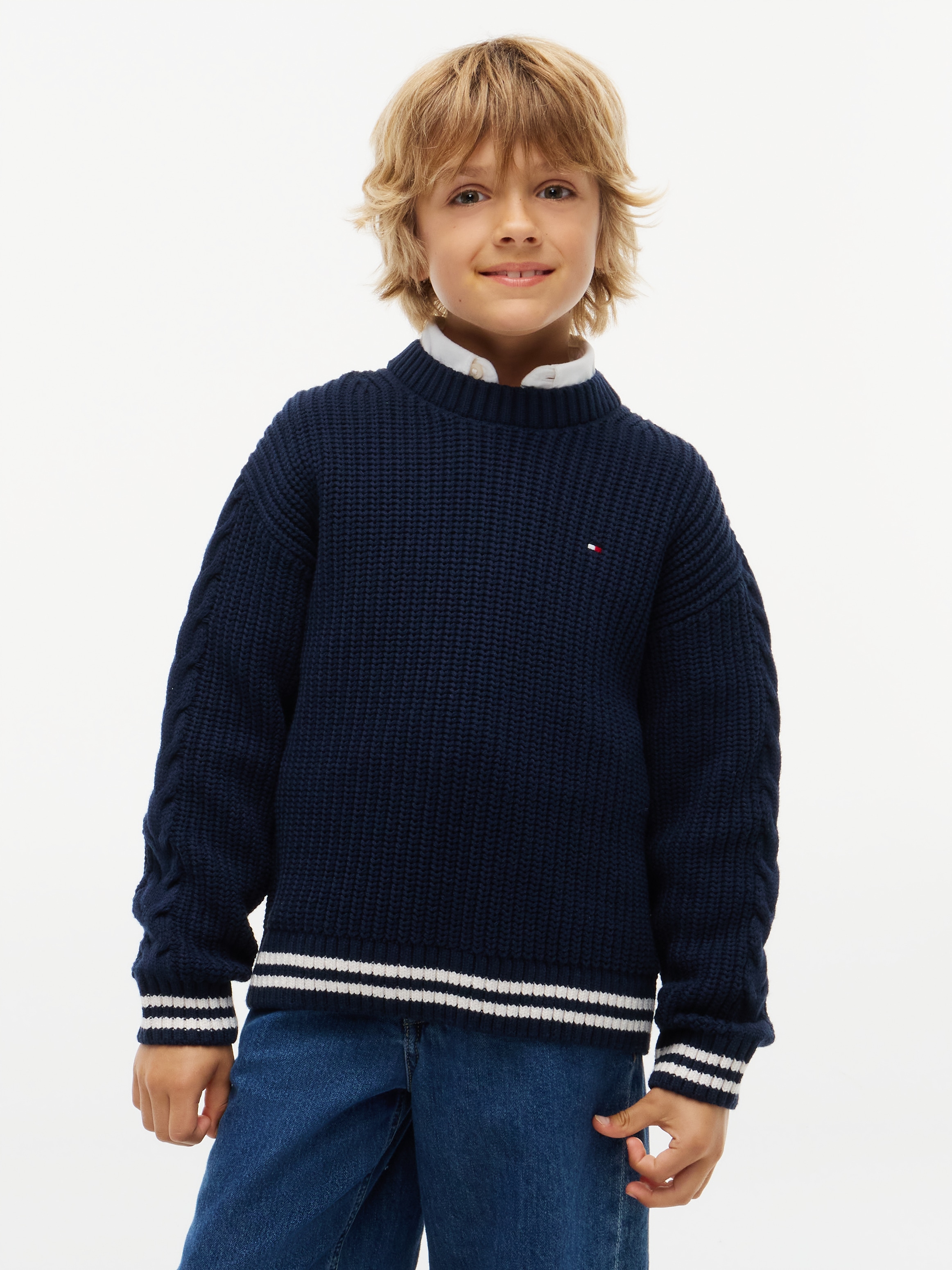 Image of Tommy Hilfiger Strickpullover Rundhalsausschnitt, Regular Fit, Ringelbündchen, Kinder bis 16 Jahre