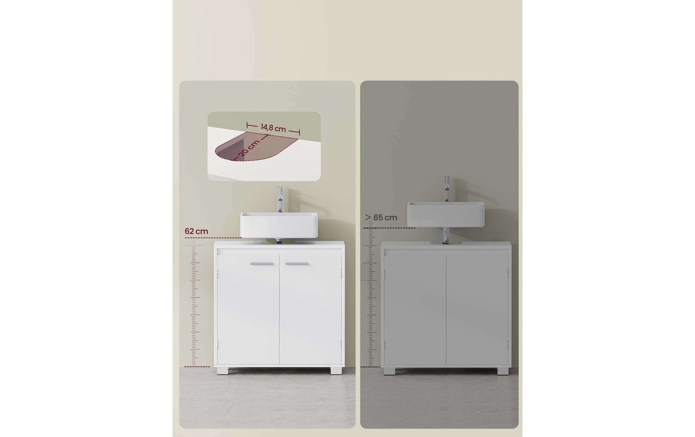 VASAGLE Armoire sous lavabo »60 x 60 cm« Meuble sous-lavabo avec deux compartiments et étagère réglable
