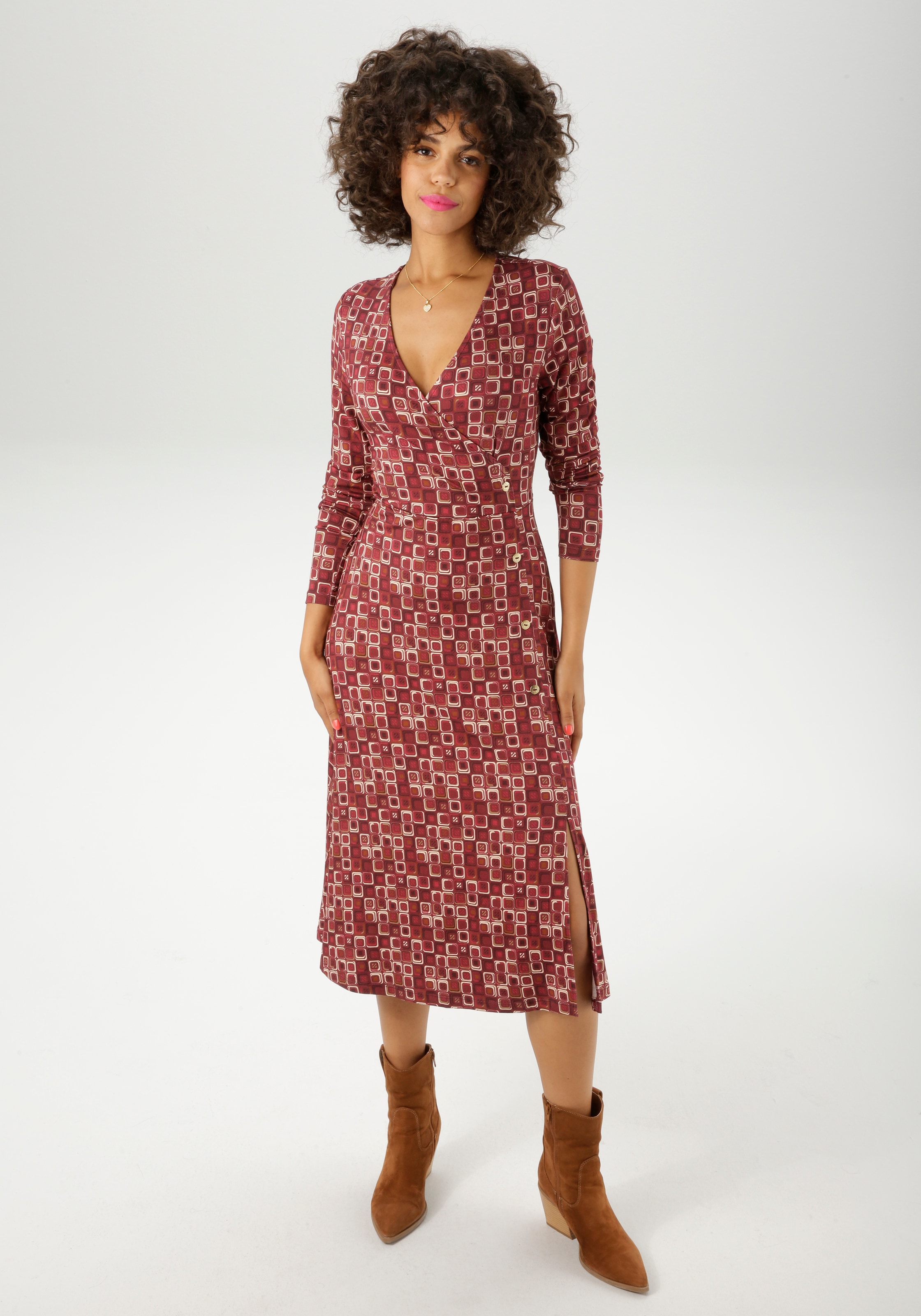 Aniston CASUAL Jerseykleid, mit farbharmonischem Retro-Muster - NEUE KOLLEKTION