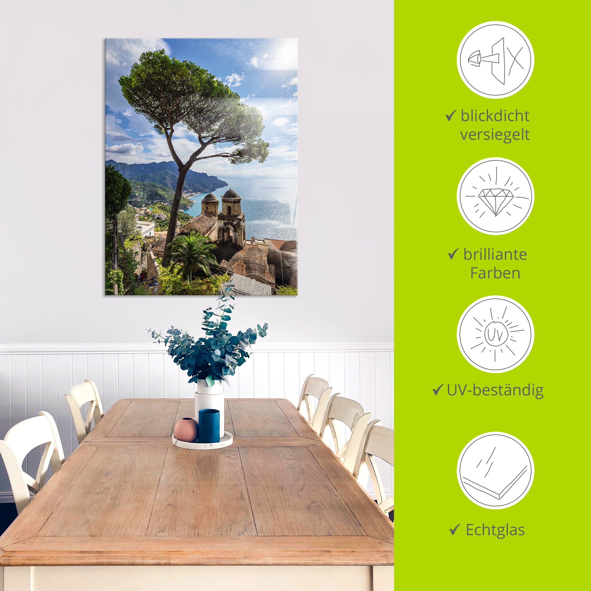 Artland Glasbild »Ravello an der Amalfiküste in Italien« Küstenbilder 1 Stk. tlg. in verschiedenen Grössen