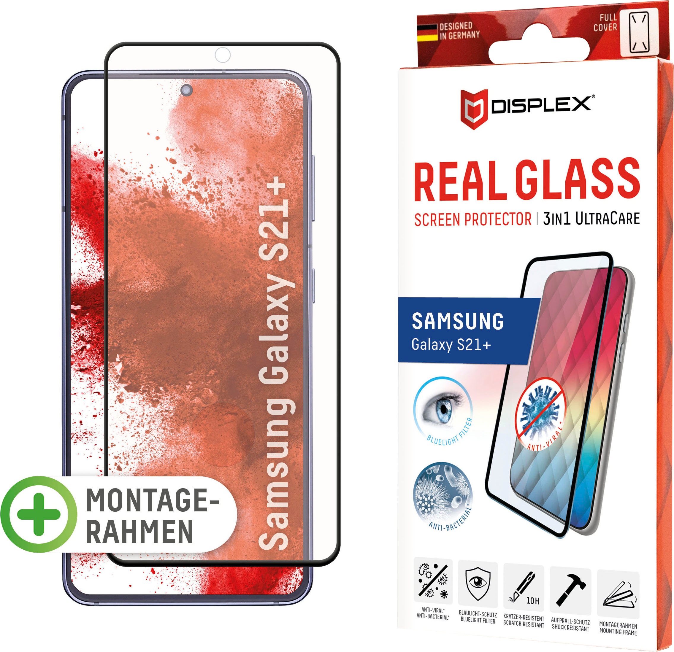 Image of Displex Displayschutzglas »DISPLEX Ultra Care Glass Panzerglas für Samsung Galaxy S21+ (6,7"), 10H Tempered Glass, mit Montagerahmen, Full Cover«, für Samsung Galaxy S21+, (1 St.) bei Ackermann Versand Schweiz