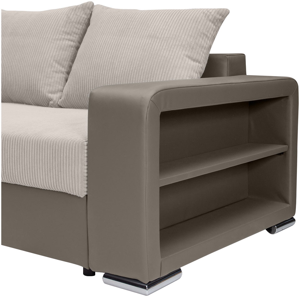 COLLECTION AB Ecksofa »John L-Form, B: 226 cm« Bettfunktion, Bettkasten, Regalelement, Licht & 2 Zierkissen