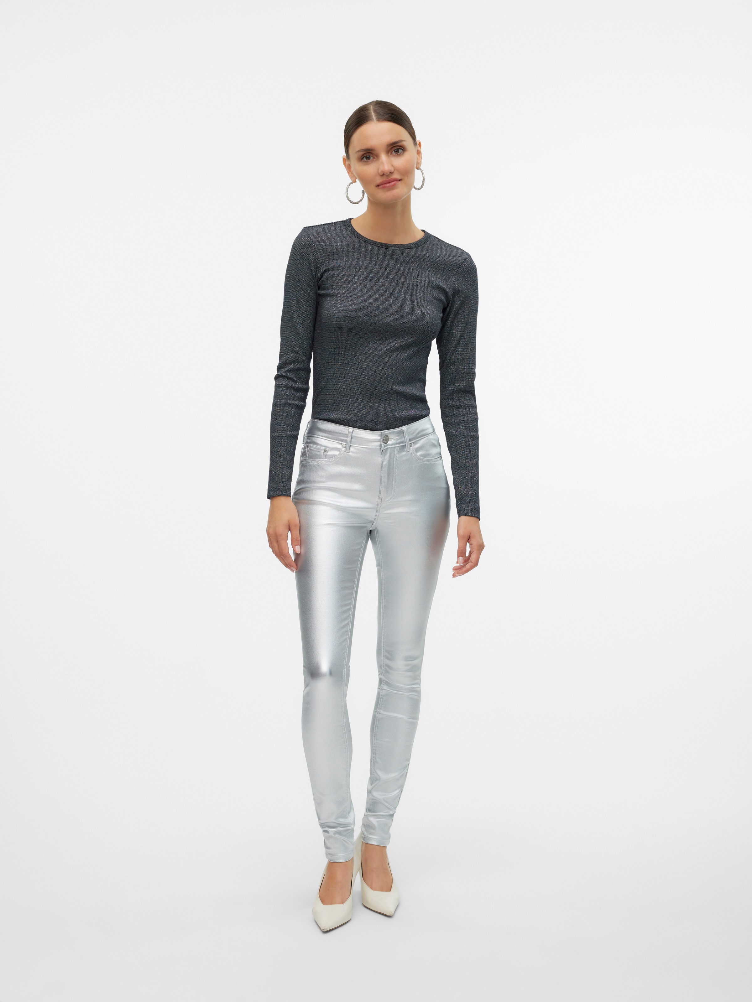 Vero Moda Langarmshirt »VMCHLOE LUREX LS SHORT TOP JRS NOOS« Baumwollmischung,  Glitzer-Effekt