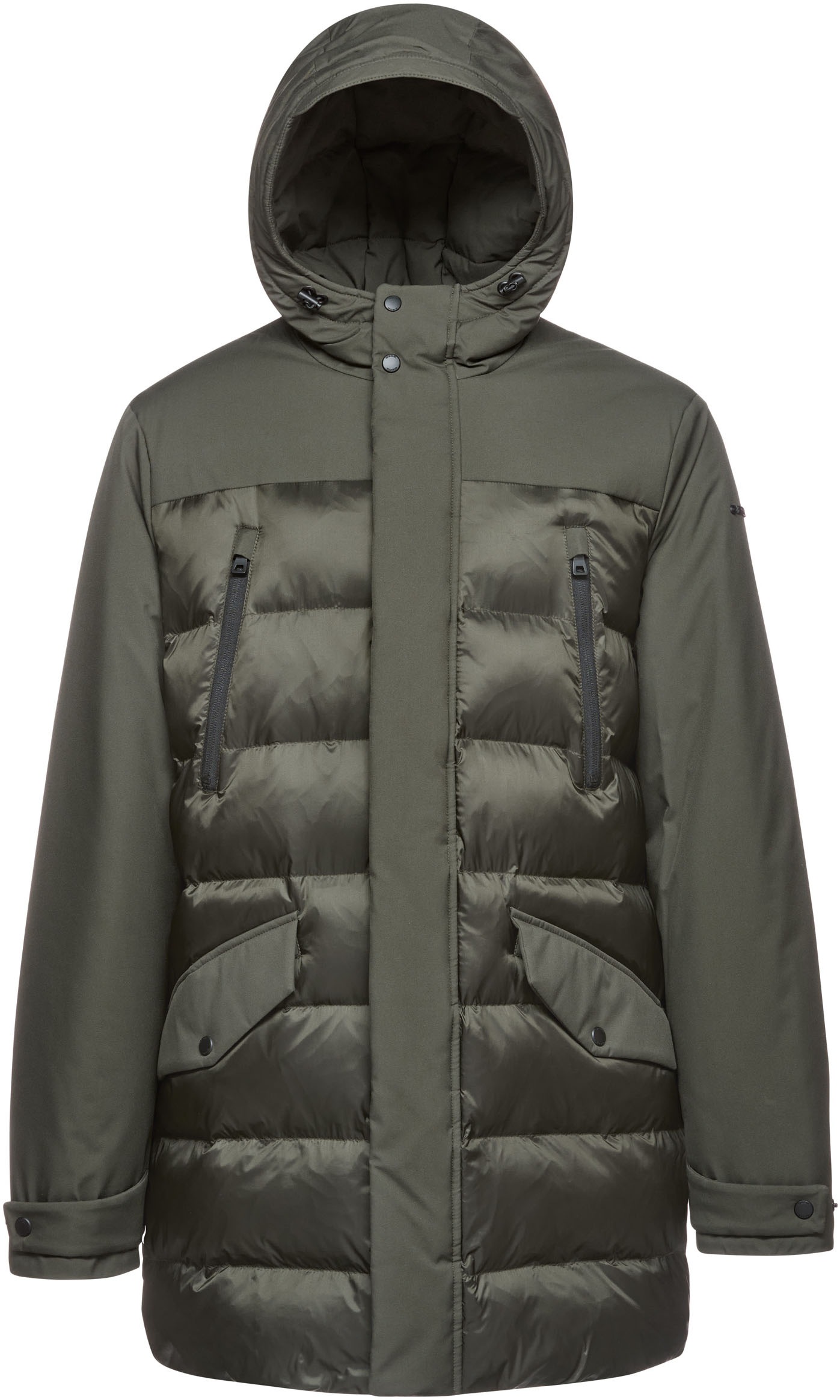 Image of Geox Langjacke "SAPIENZA" mit Kapuze im Materialmix, 4 Taschen, Kapuze, verdeckter Reissverschluss