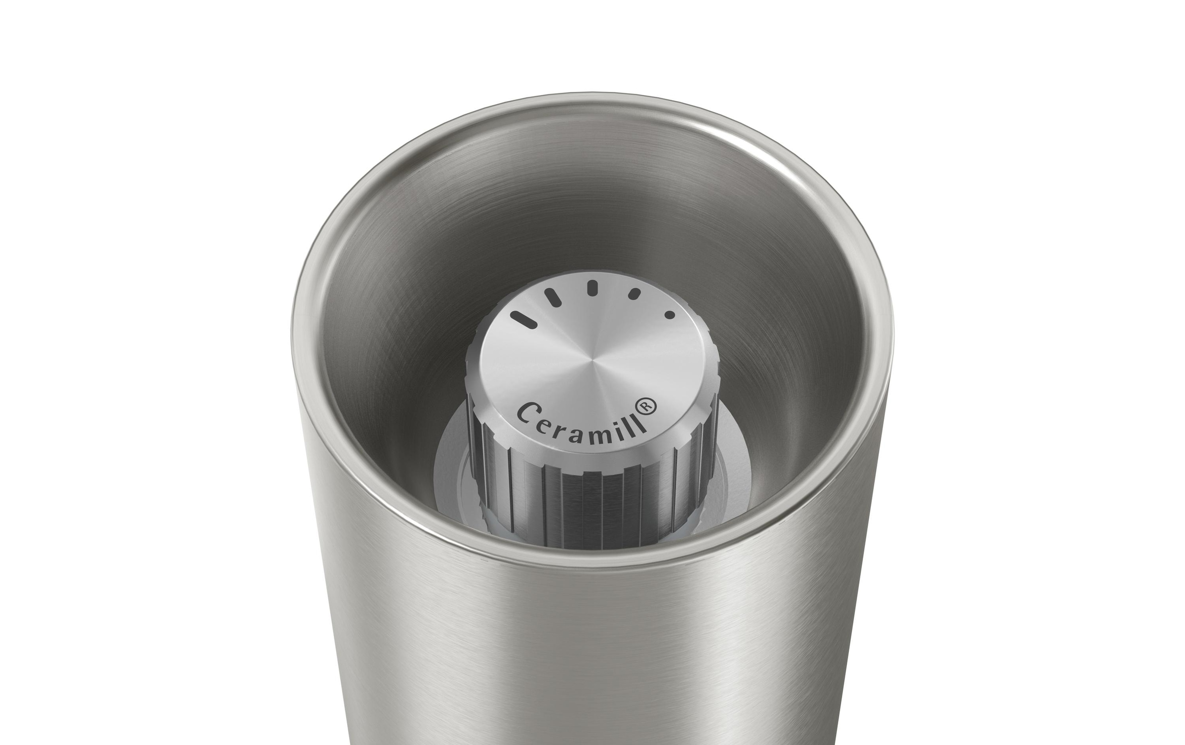 WMF Gewürzmühle »Signature Pro, aus Edelstahl« Keramikmahlwerk, einstellbarer Mahlgrad, magnetischer Deckel