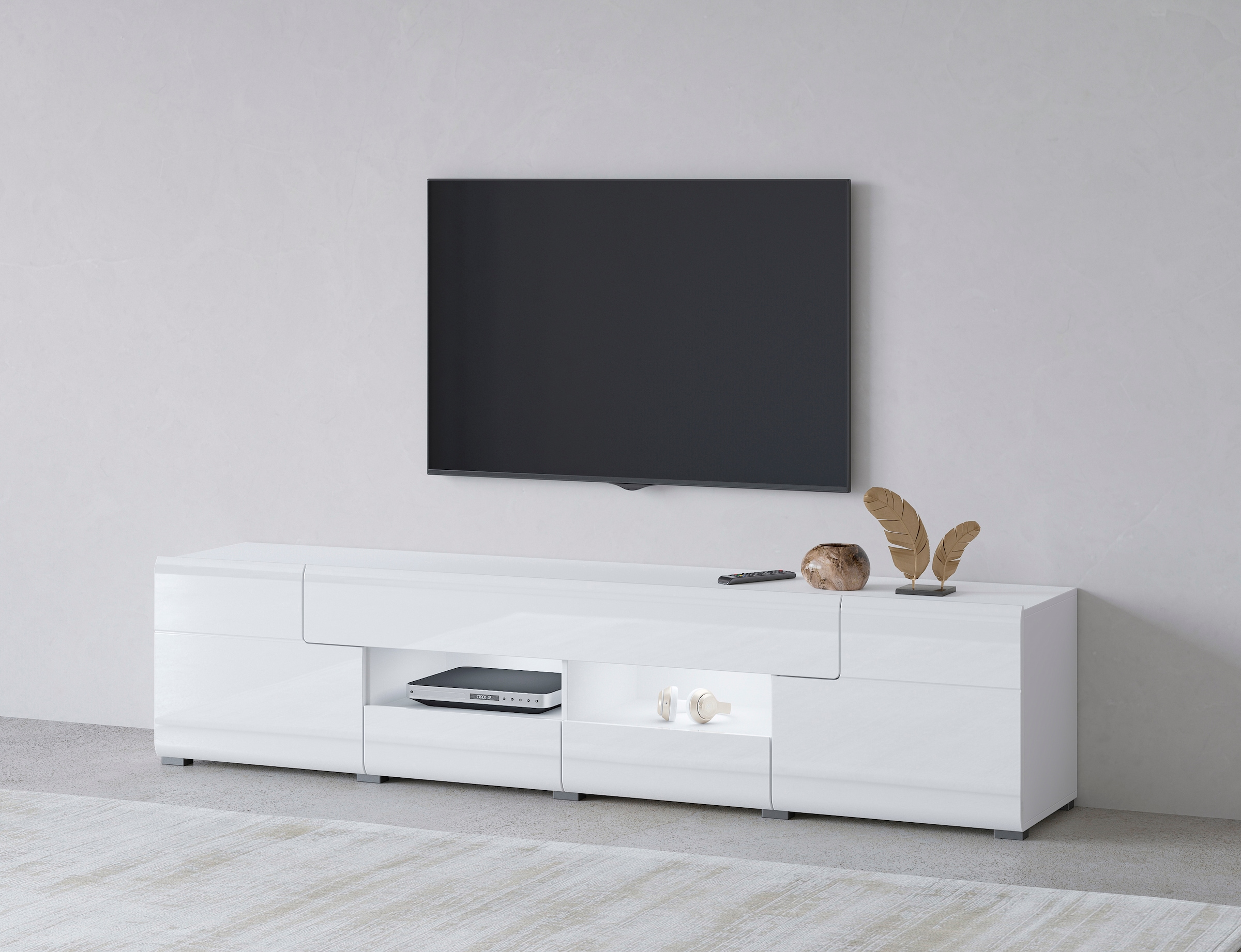 INOSIGN Lowboard »Toledo,Breite 209cm, trendige TV-Schrank mit dekorative Fräsungen«, TV-Board ohne Beleuchtung, TV-Kommode mit viel Stauraum