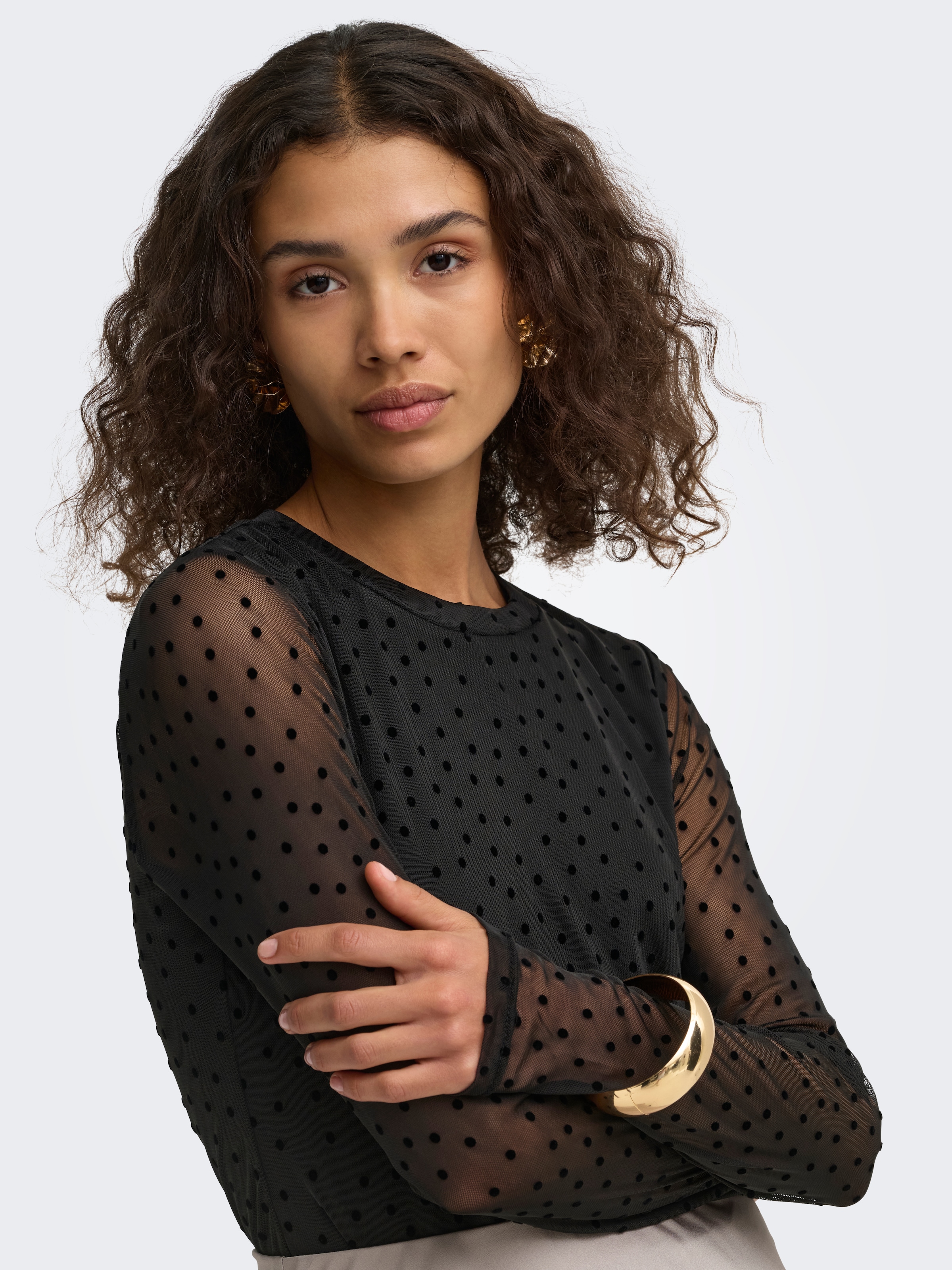 ONLY Shirtbluse »ONLNOVA L/S MESH TOP WVN« Kunstfaser, regular fit