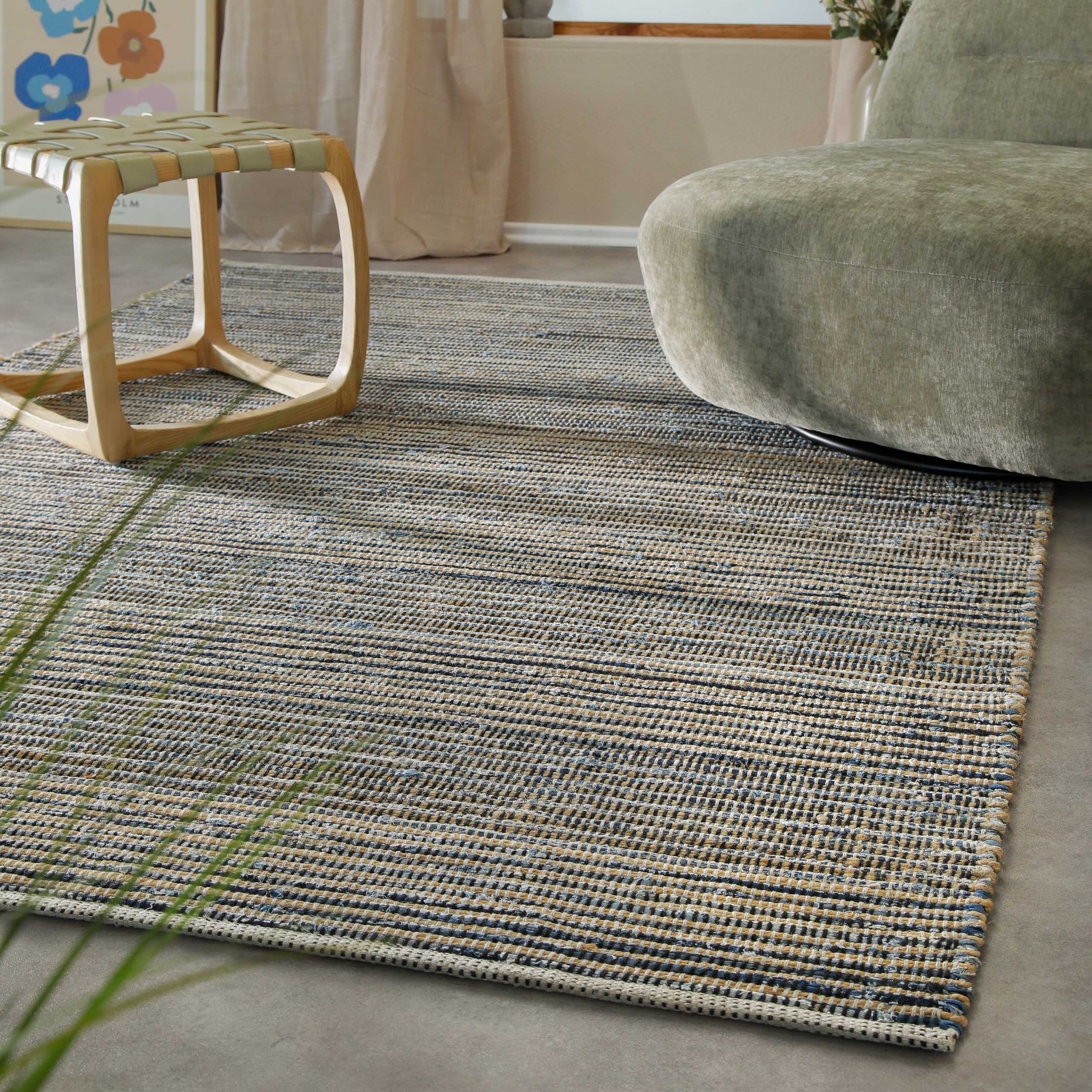 Image of Wecon home Teppich "Denim Feels" rechteckig 6 mm Höhe handgewebt, robust, pflegeleicht, skandi, Natur, Jute, Wohnzimmer