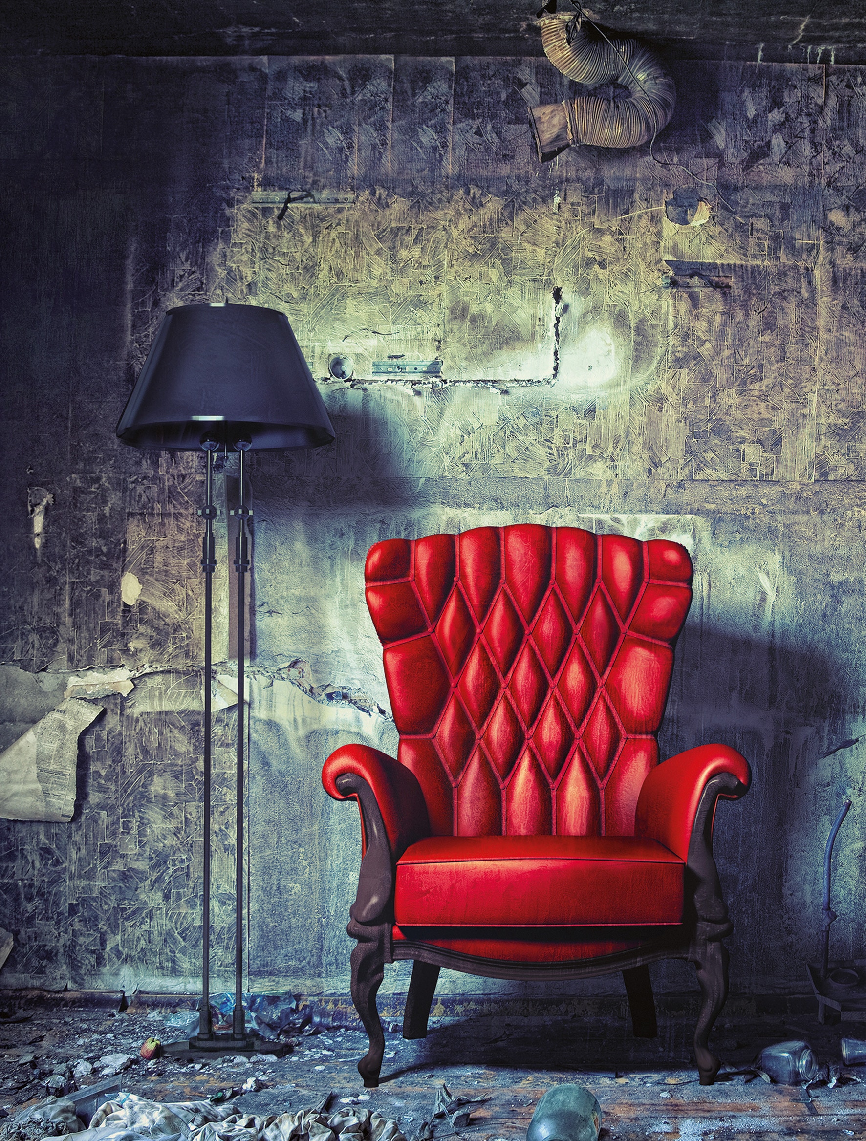 Image of Bönninghoff Leinwandbild "Wandbild ROTER SESSEL 46x61 cm – Leinwandbild Keilrahmen Deko modern" Innenarchitektur Vintage 1 Stk. tlg. auf Keilrahmen gespannt
