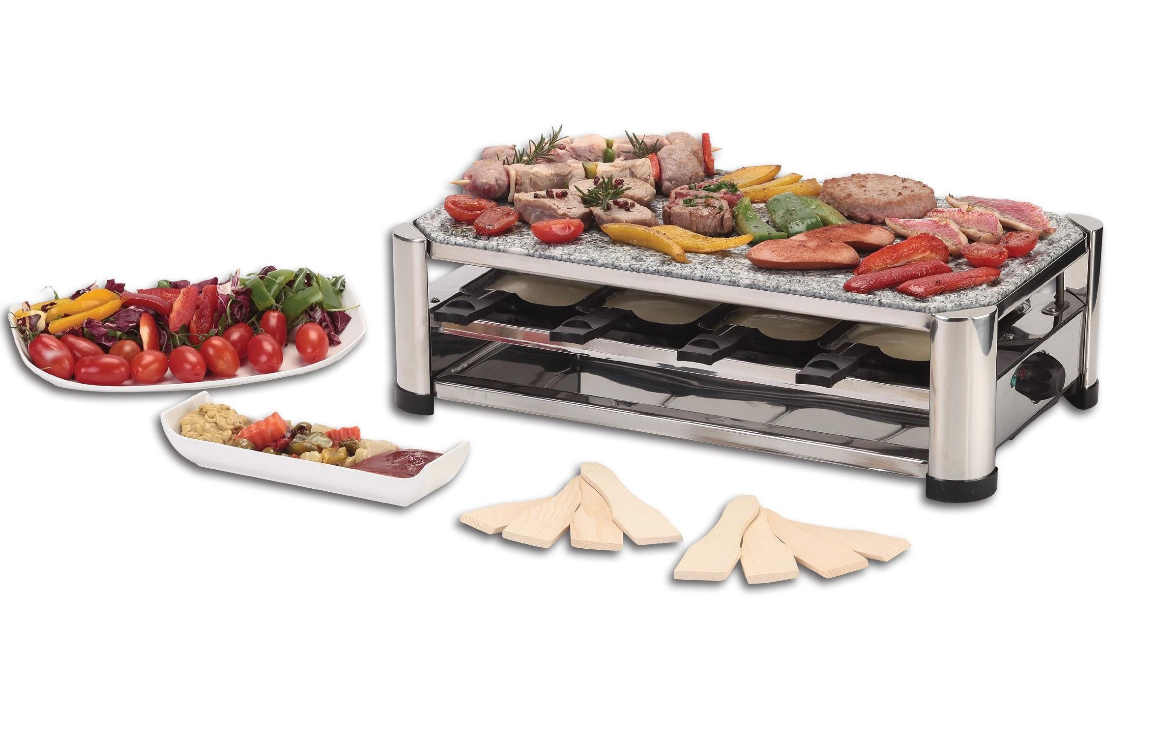 Image of ohmex Raclette "Raclette Grill 4 in 1" 8 Stk. Raclettepfännchen 1.500 W