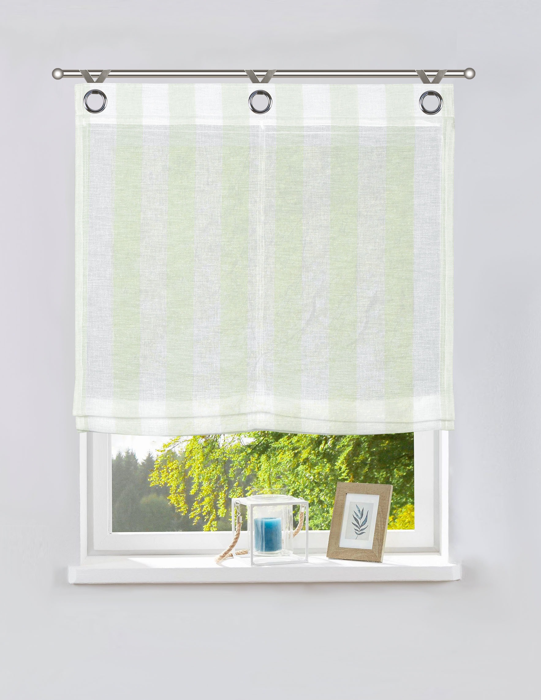 Image of GOODproduct Raffrollo »Lorrana«, mit Ösen, ohne Bohren, halbtransparent, nachhaltig, recyceltes Polyester, gestreift, gewebt bei Ackermann Versand Schweiz